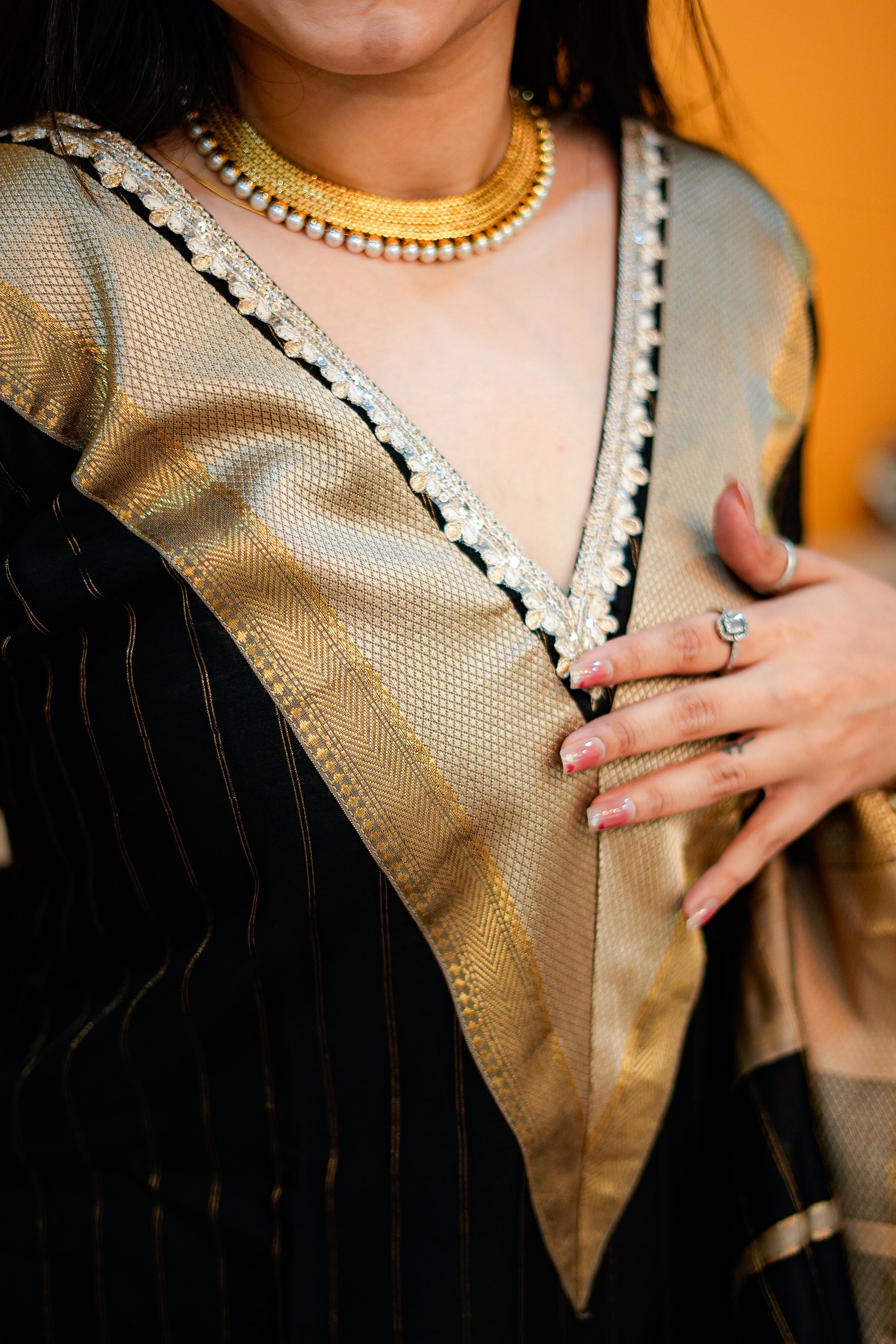 Black & Gold Maheshwari Kurta & Dupatta Set