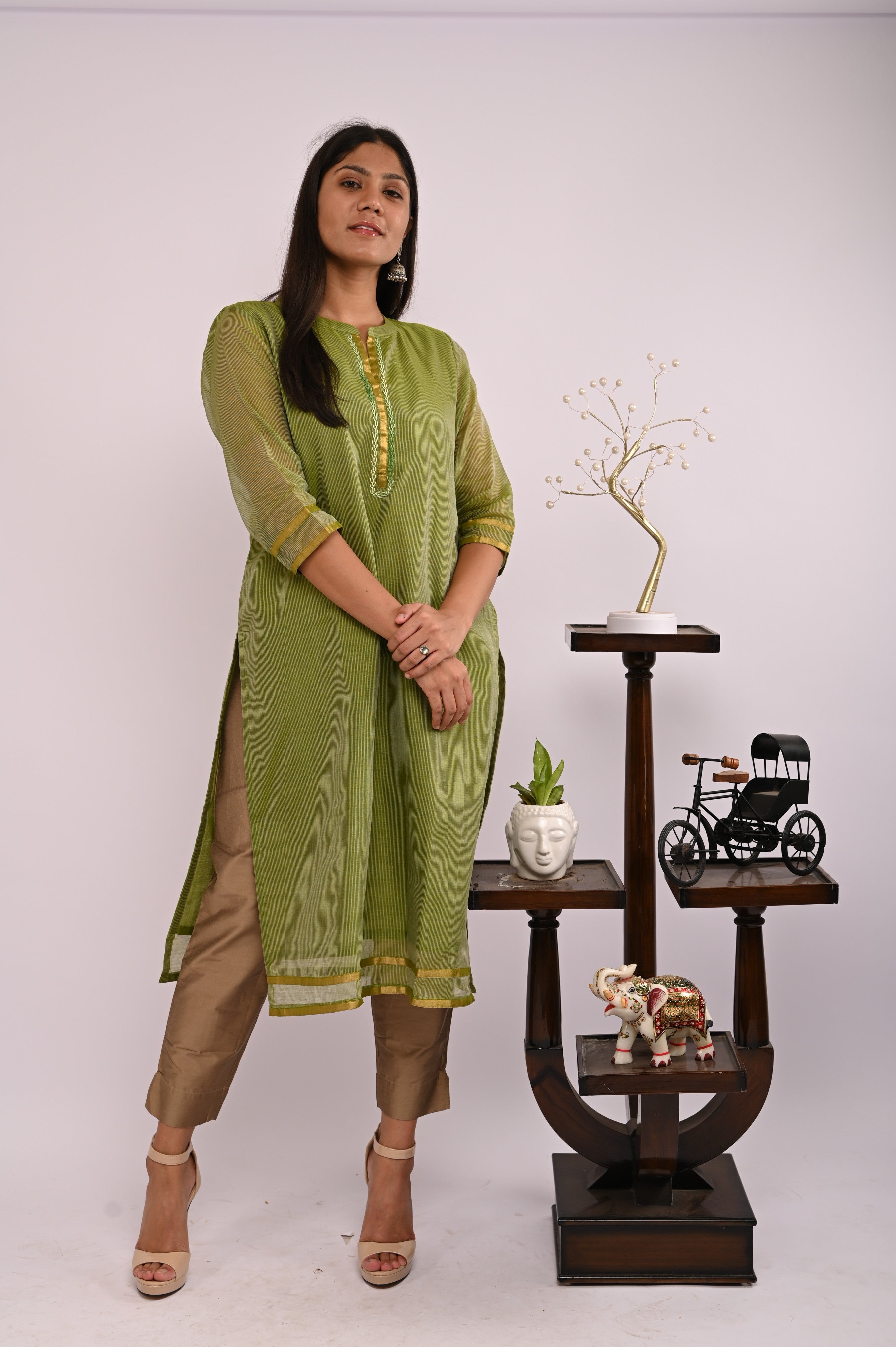Olive Green Kurta with Hand Embroidery