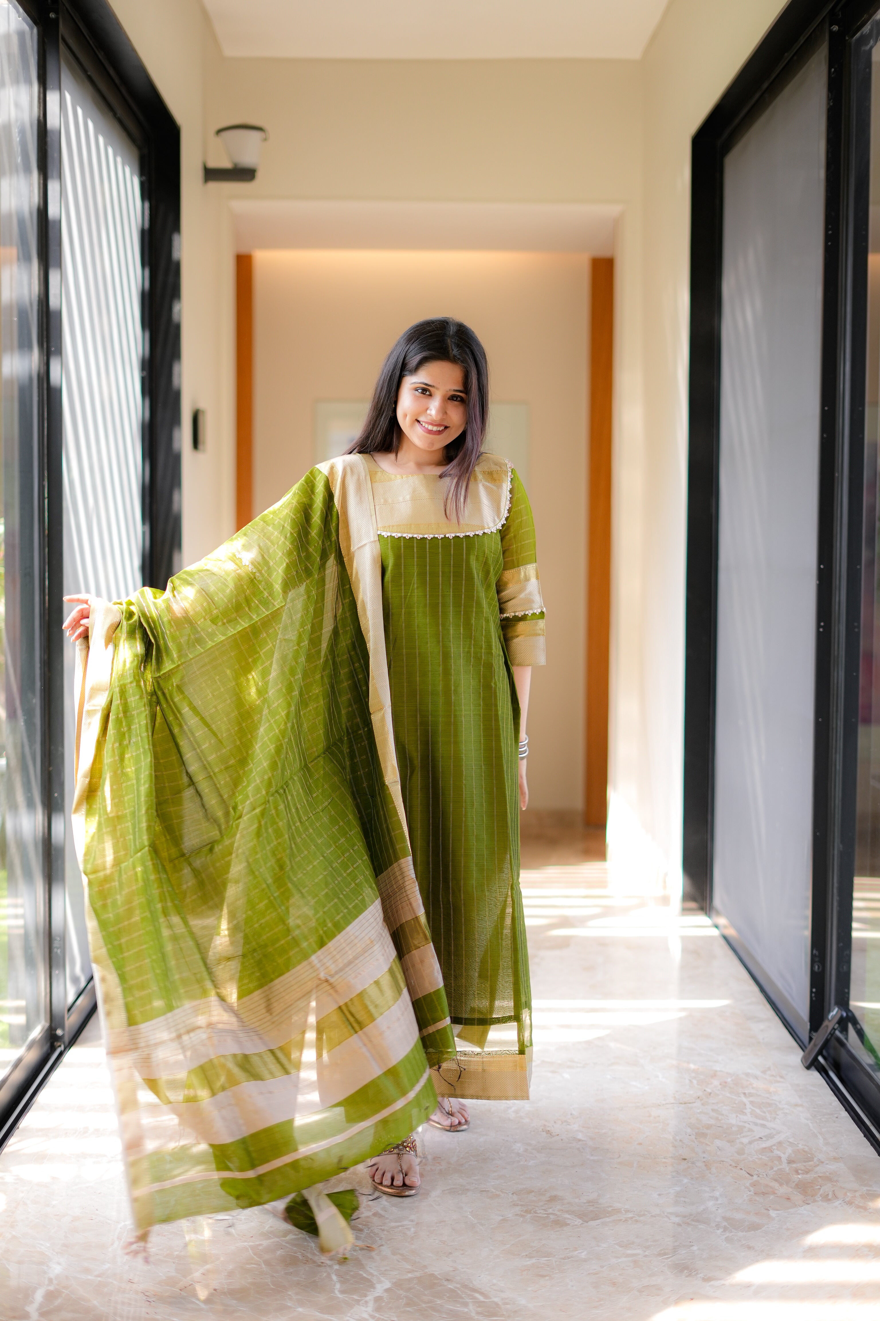Green Gold Handwoven Kurta & Dupatta
