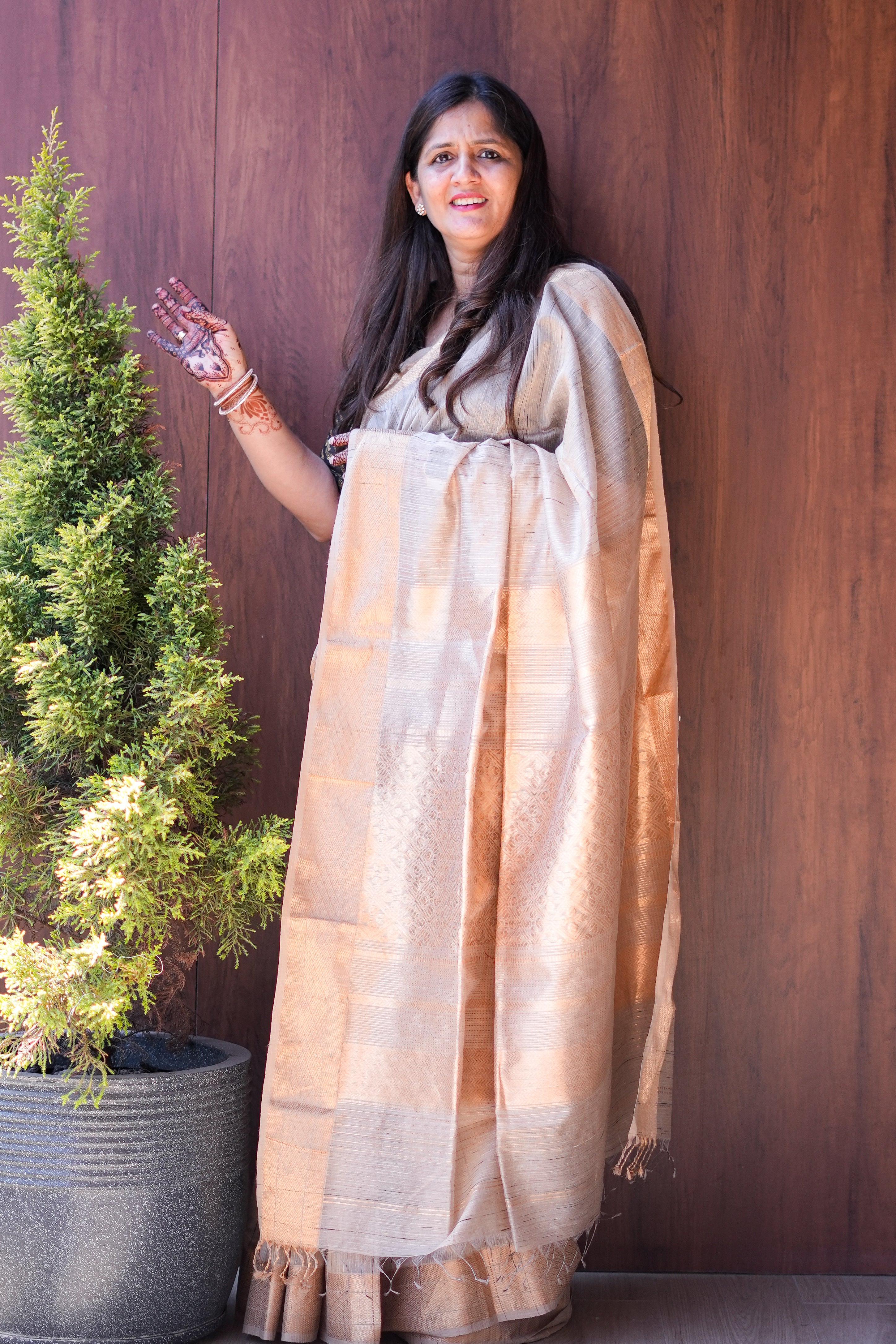 Golden Beige Ghicha Silk Handloom Saree
