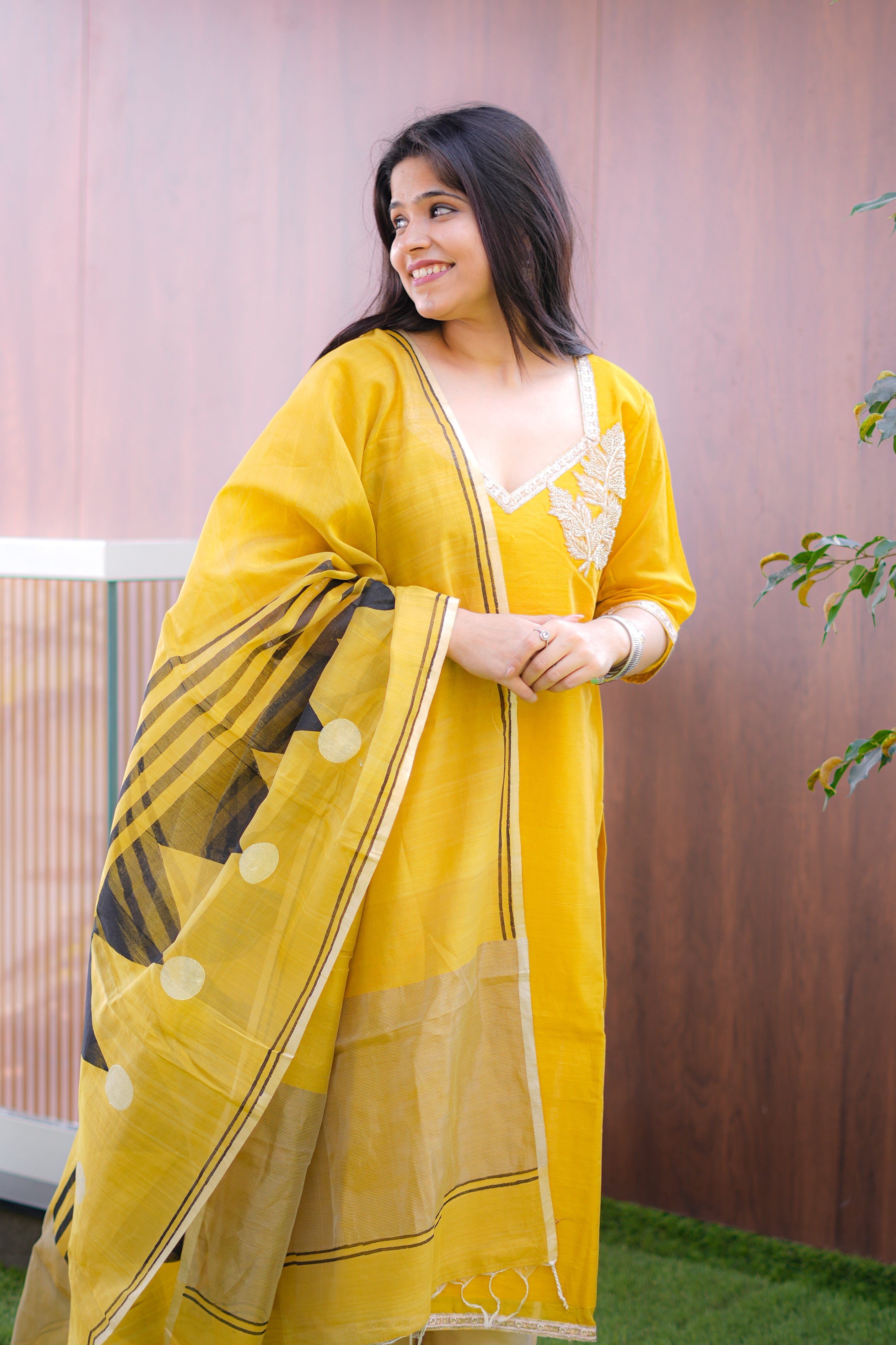 Golden Yellow Handwoven Kurta & Dupatta