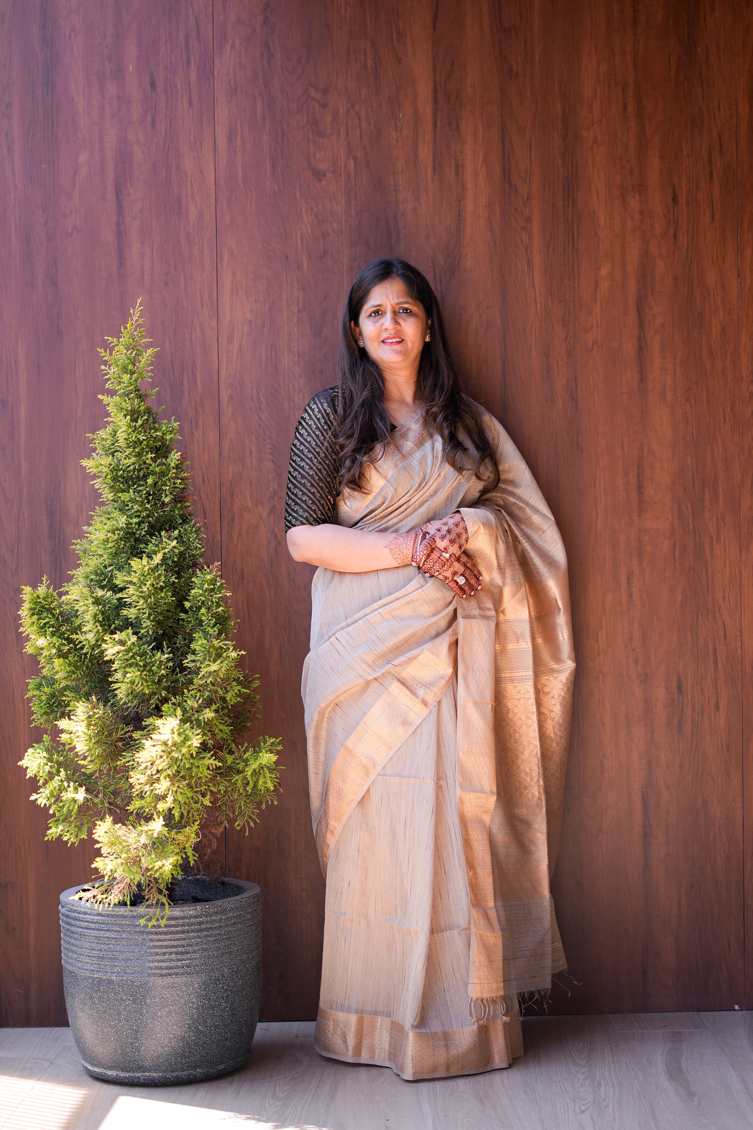 Golden Beige Ghicha Silk Handloom Saree