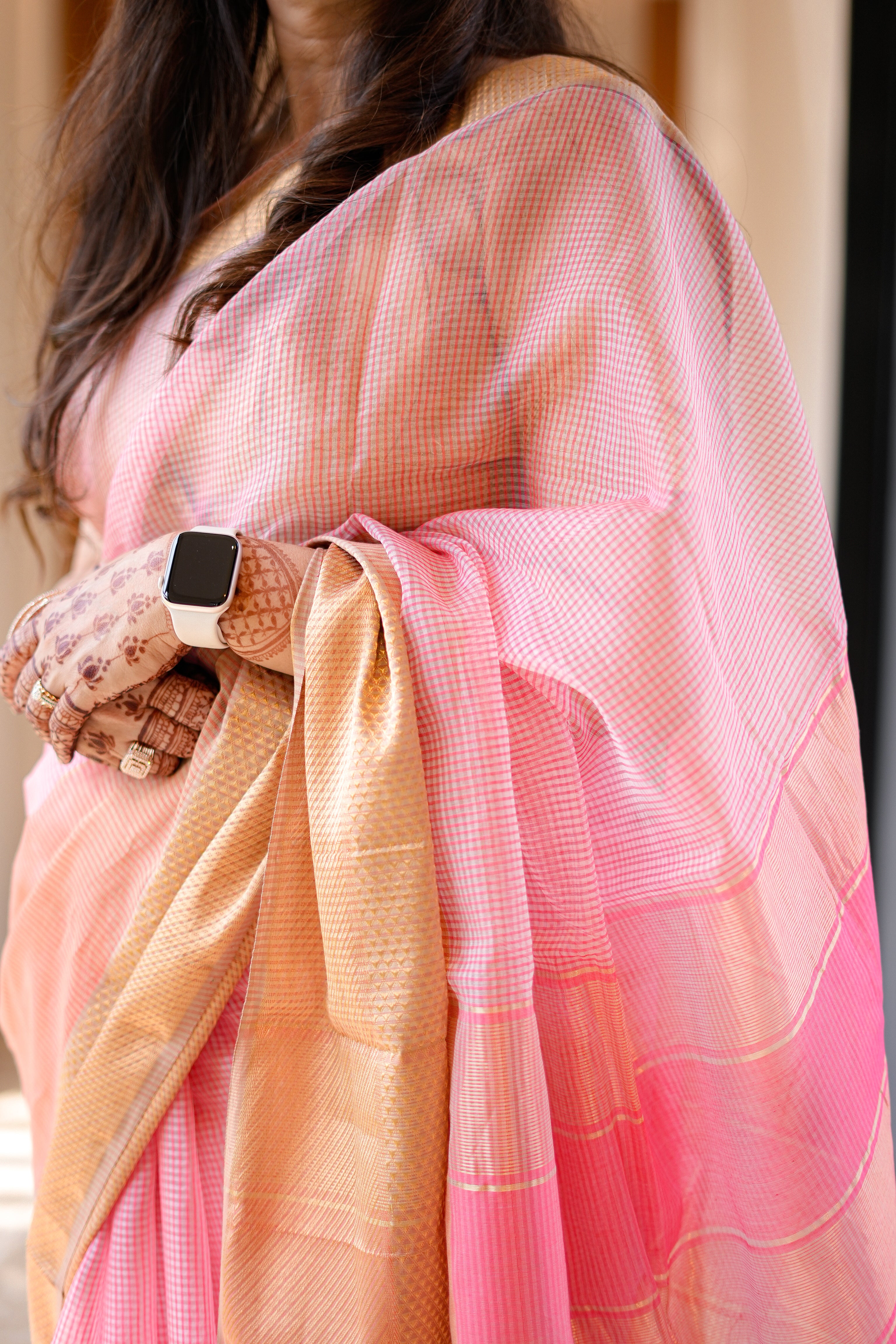 Shades of Pink | Pink & Gold Maheshwari Handloom Saree