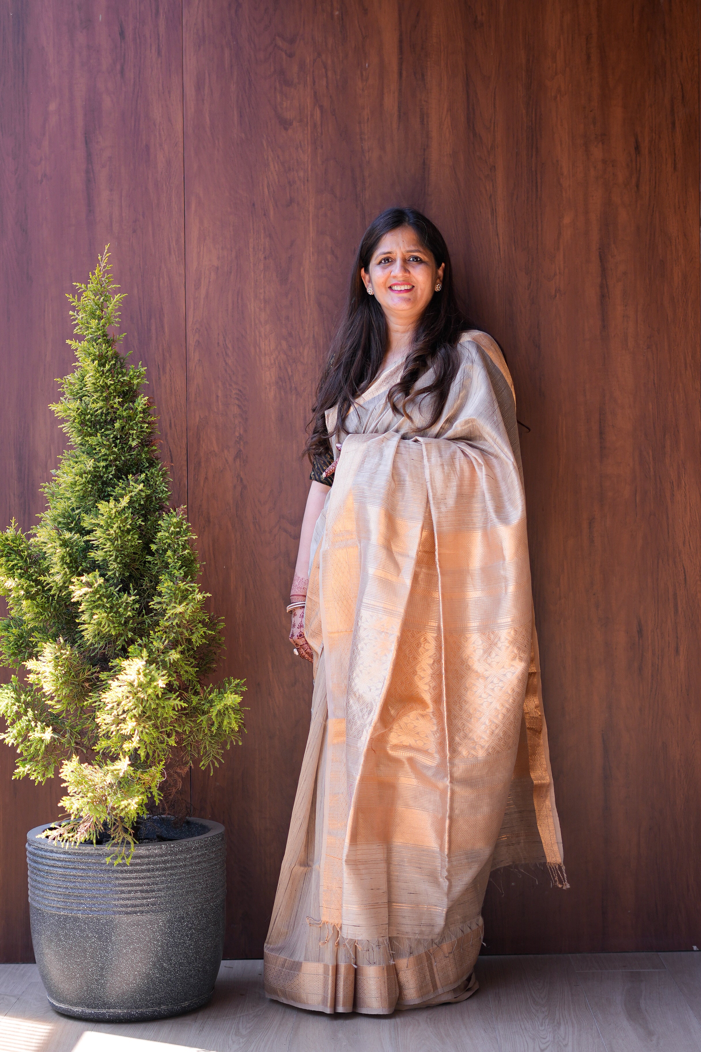 Golden Beige Ghicha Silk Handloom Saree