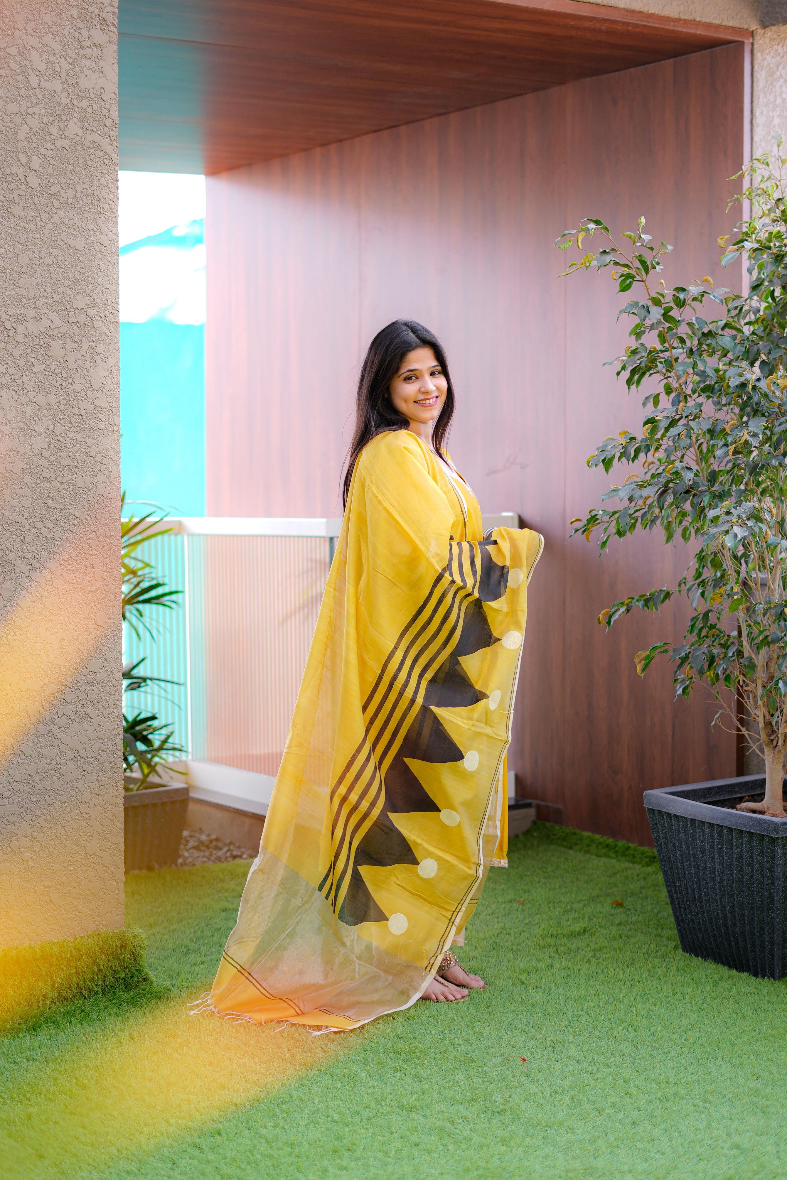 Golden Yellow Handwoven Kurta & Dupatta