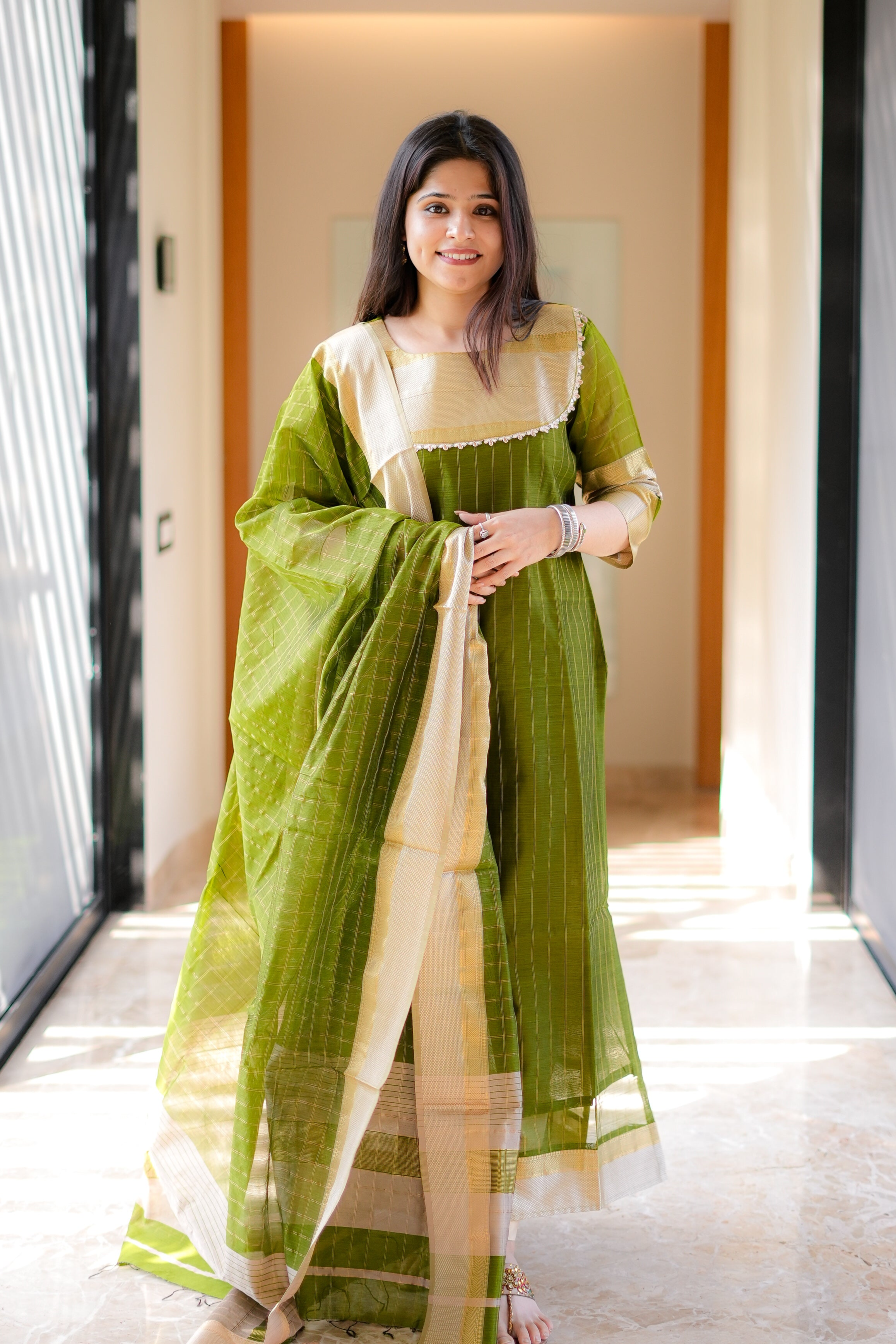 Green Gold Handwoven Kurta & Dupatta