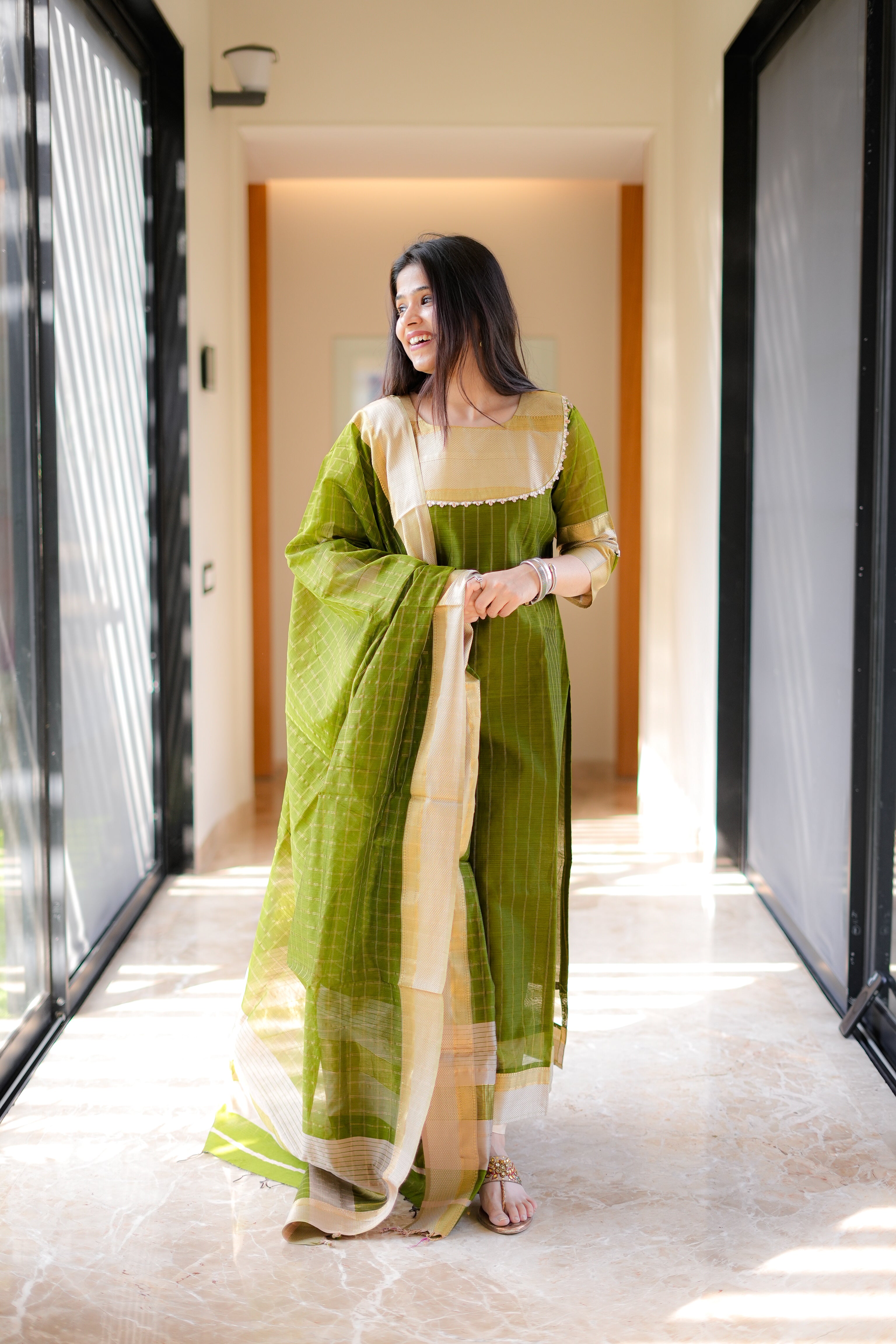Green Gold Handwoven Kurta & Dupatta