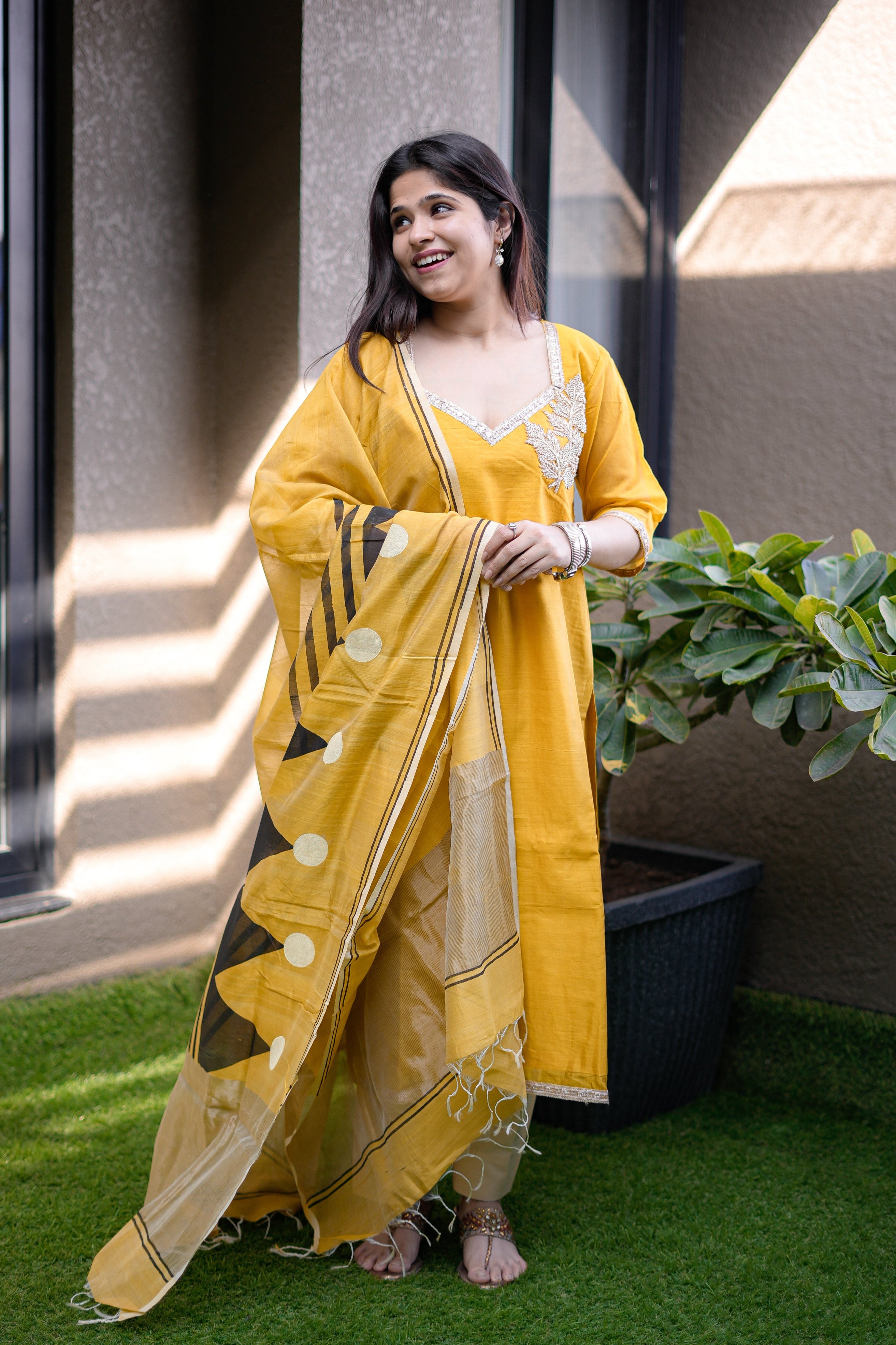 Golden Yellow Handwoven Kurta & Dupatta
