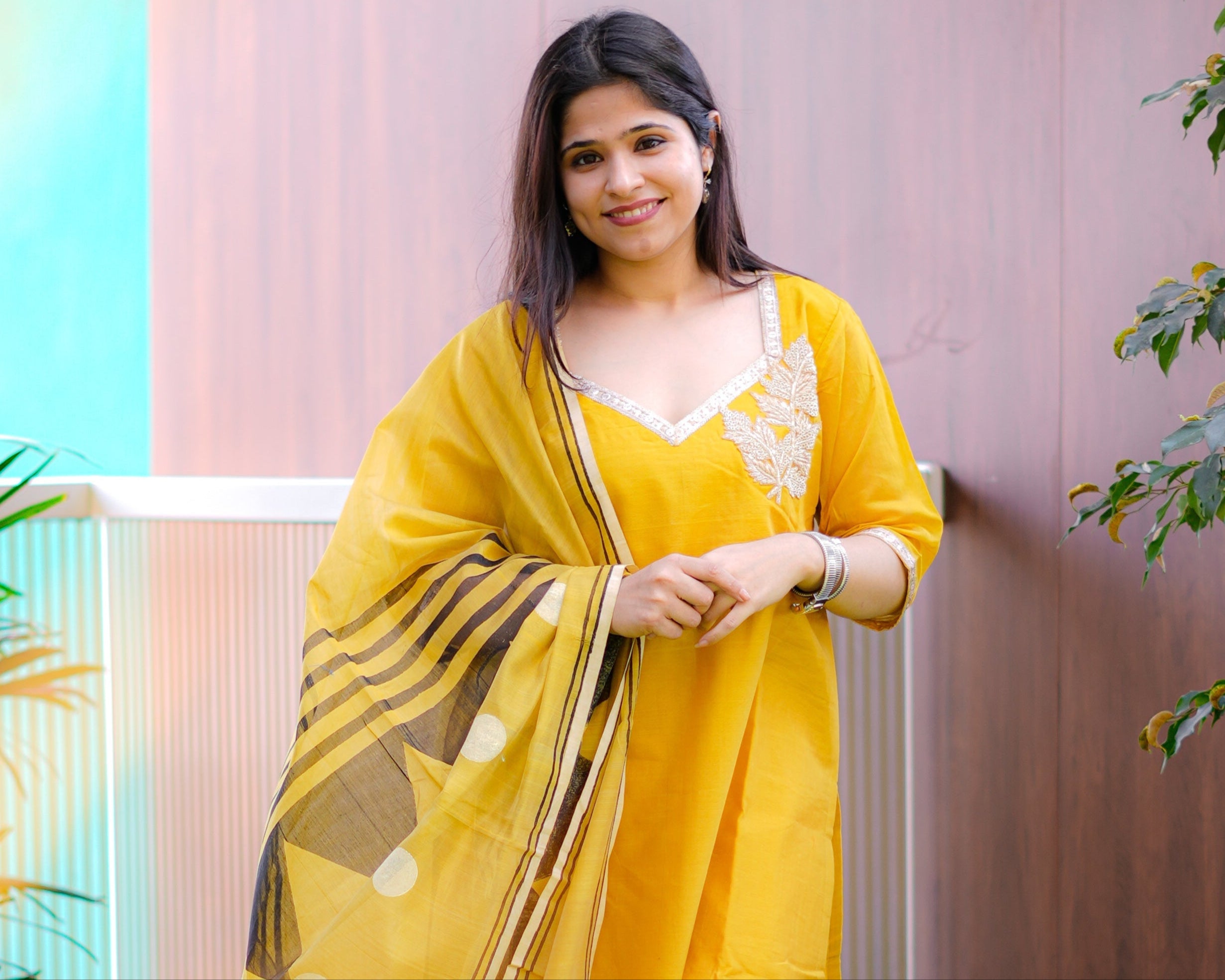 Golden Yellow Handwoven Kurta & Dupatta