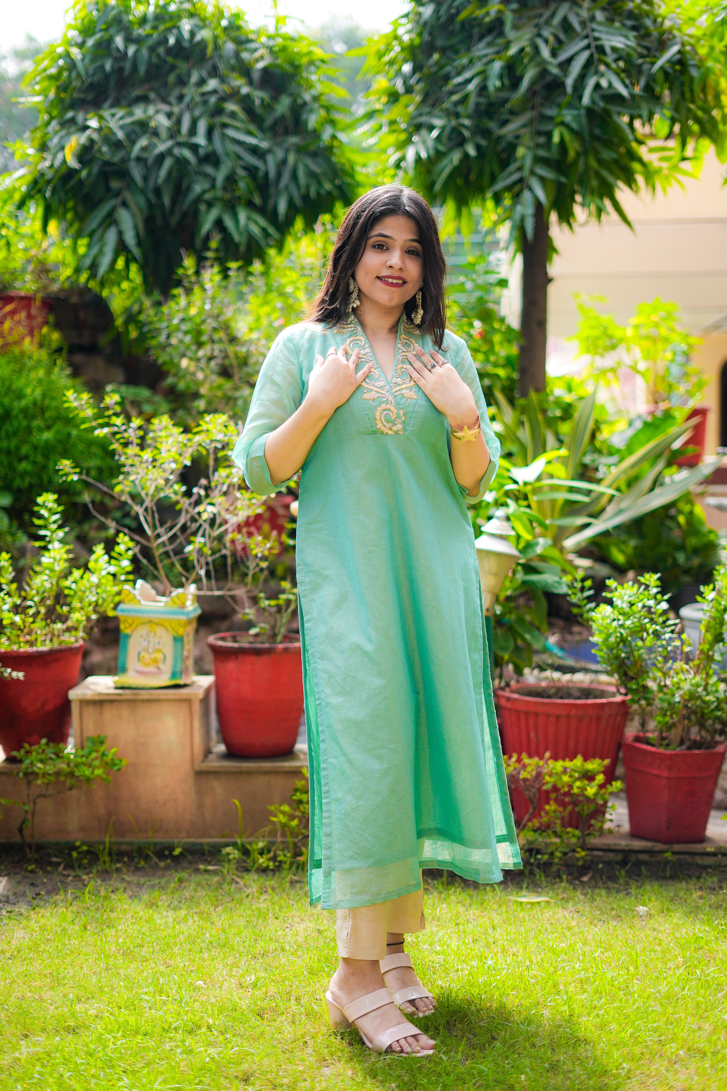 Pastel Green Maheshwari Handwoven Kurta