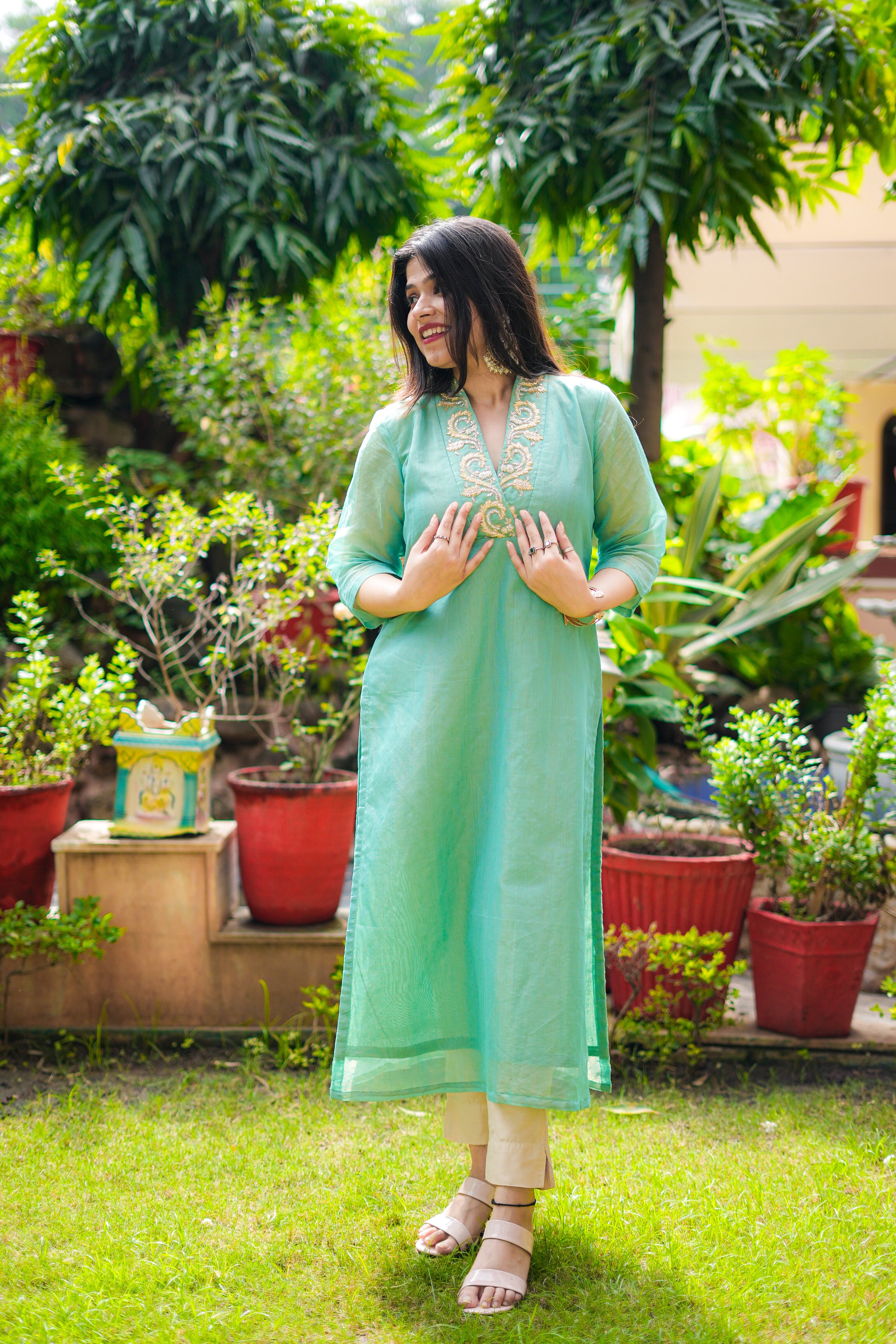 Pastel Green Maheshwari Handwoven Kurta