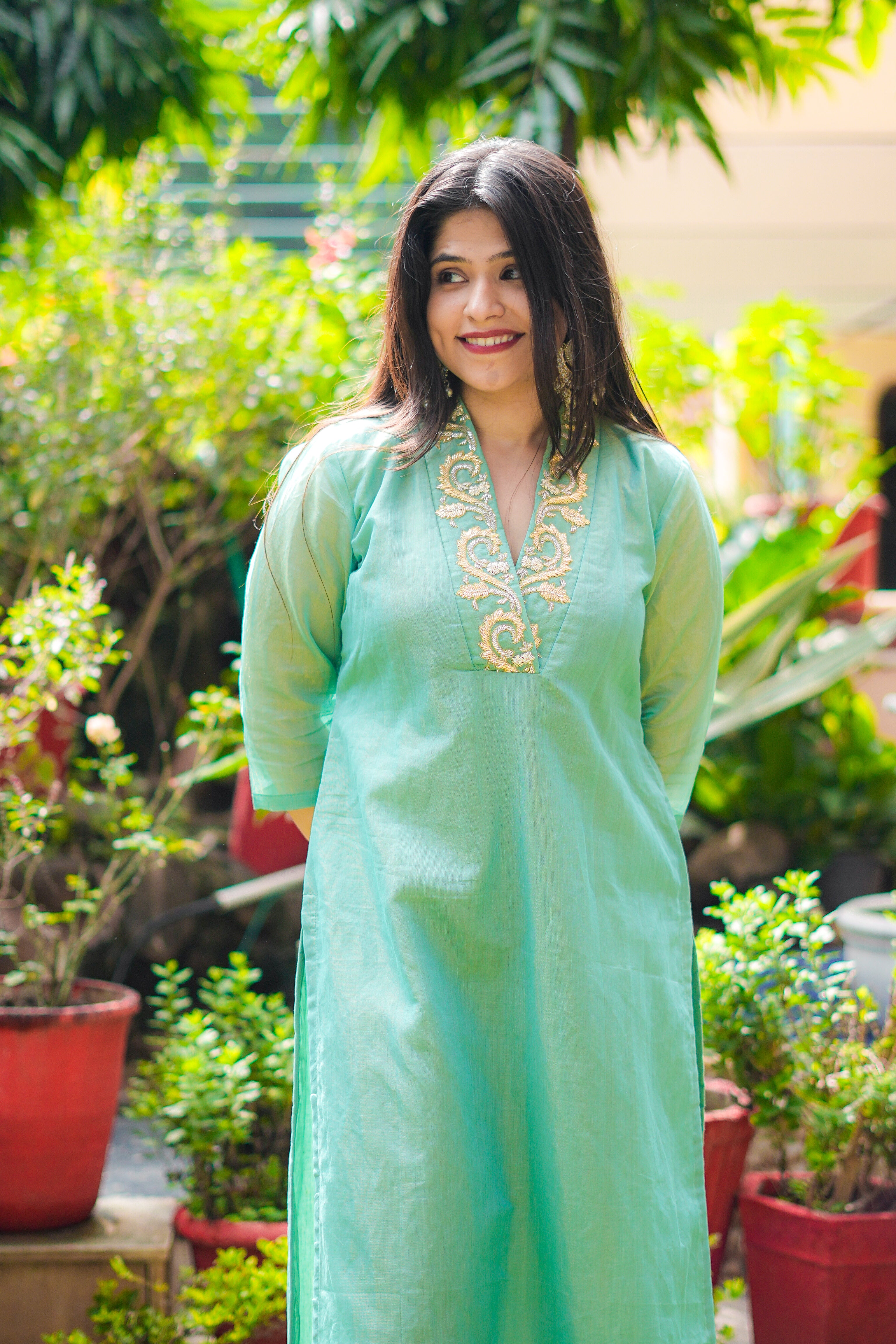 Pastel Green Maheshwari Handwoven Kurta