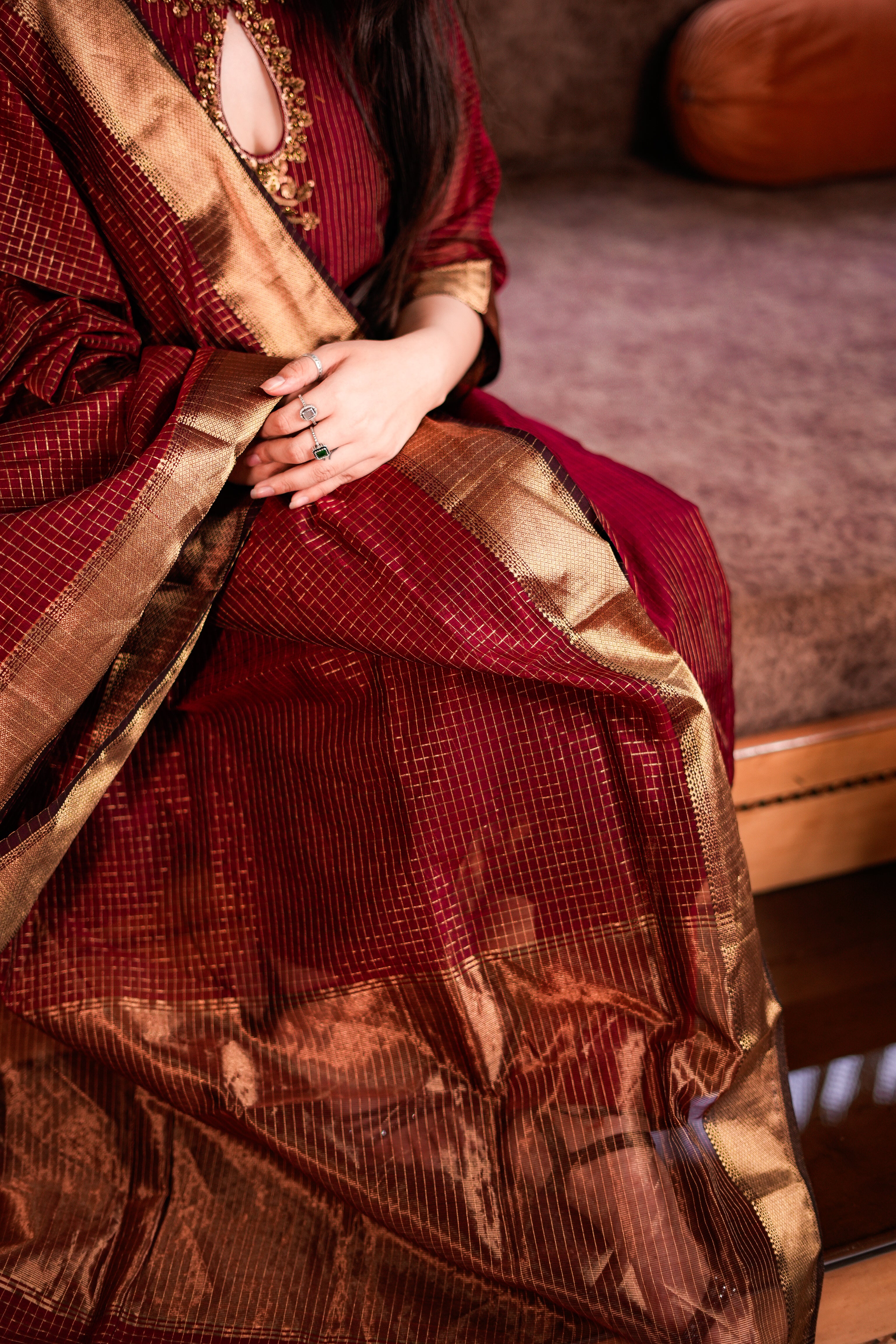 Red Maroon Maheshwari Handloom Kurta & Dupatta