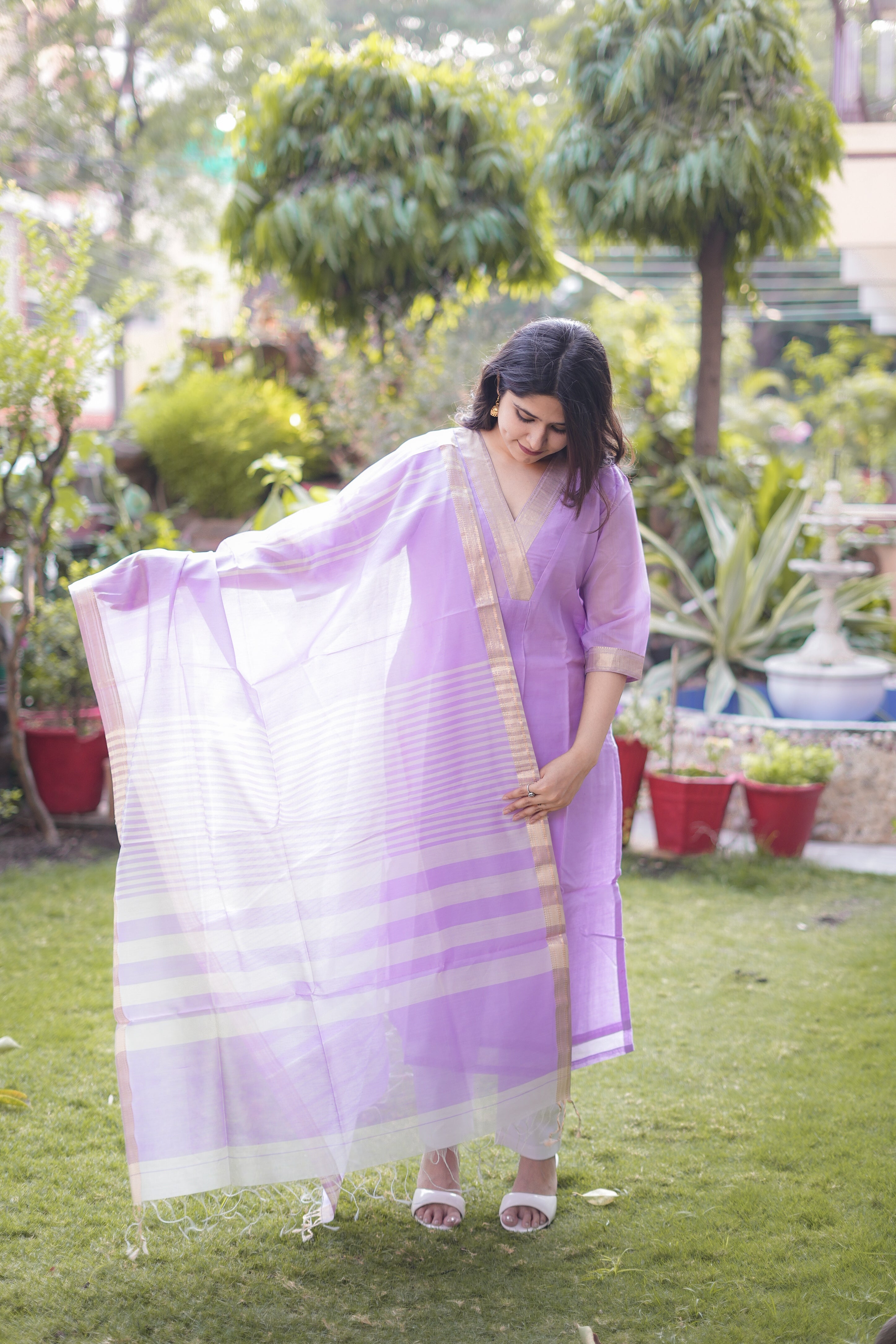 Lilac Maheshwari Kurta & Dupatta
