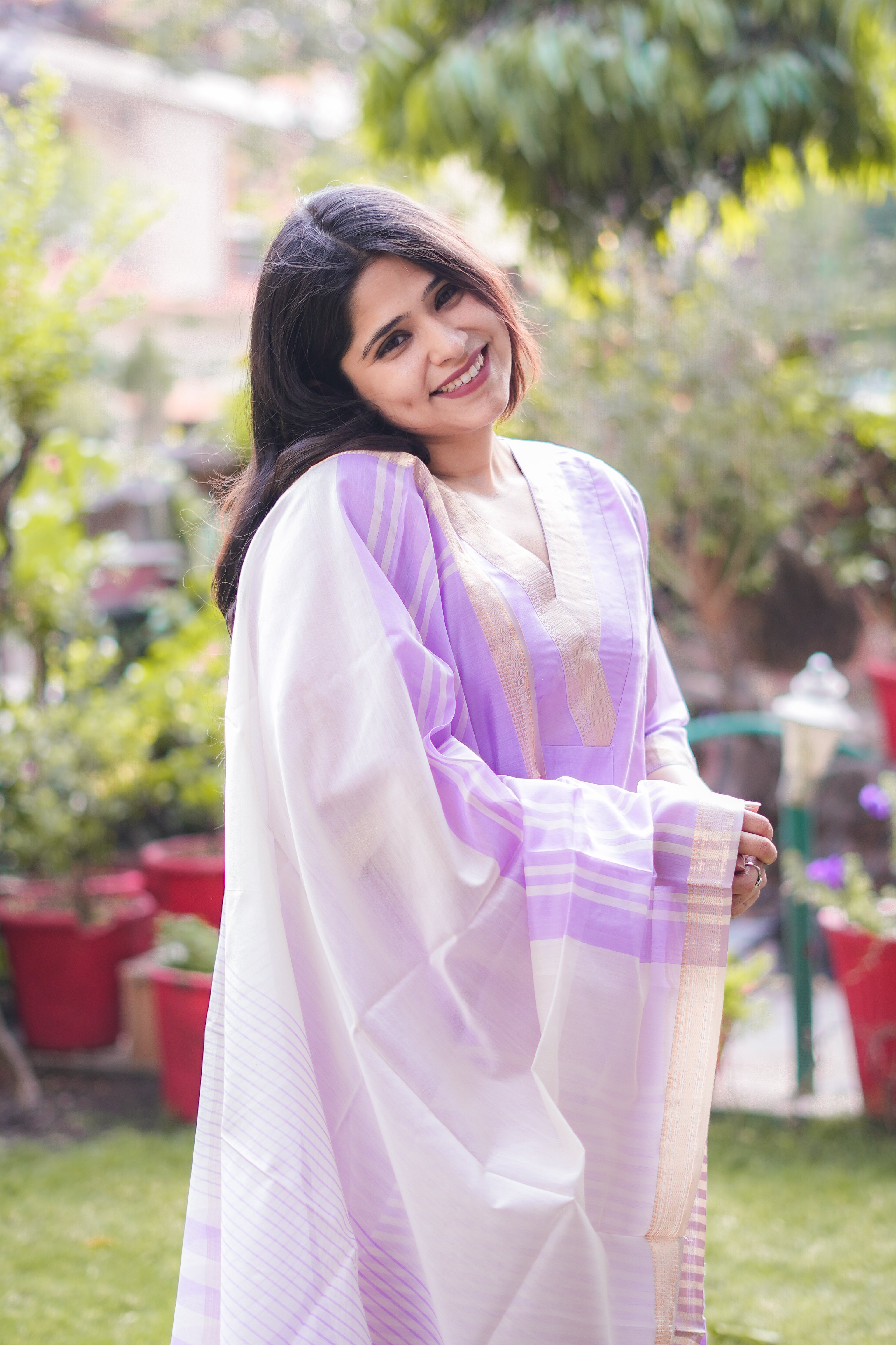 Lilac Maheshwari Kurta & Dupatta