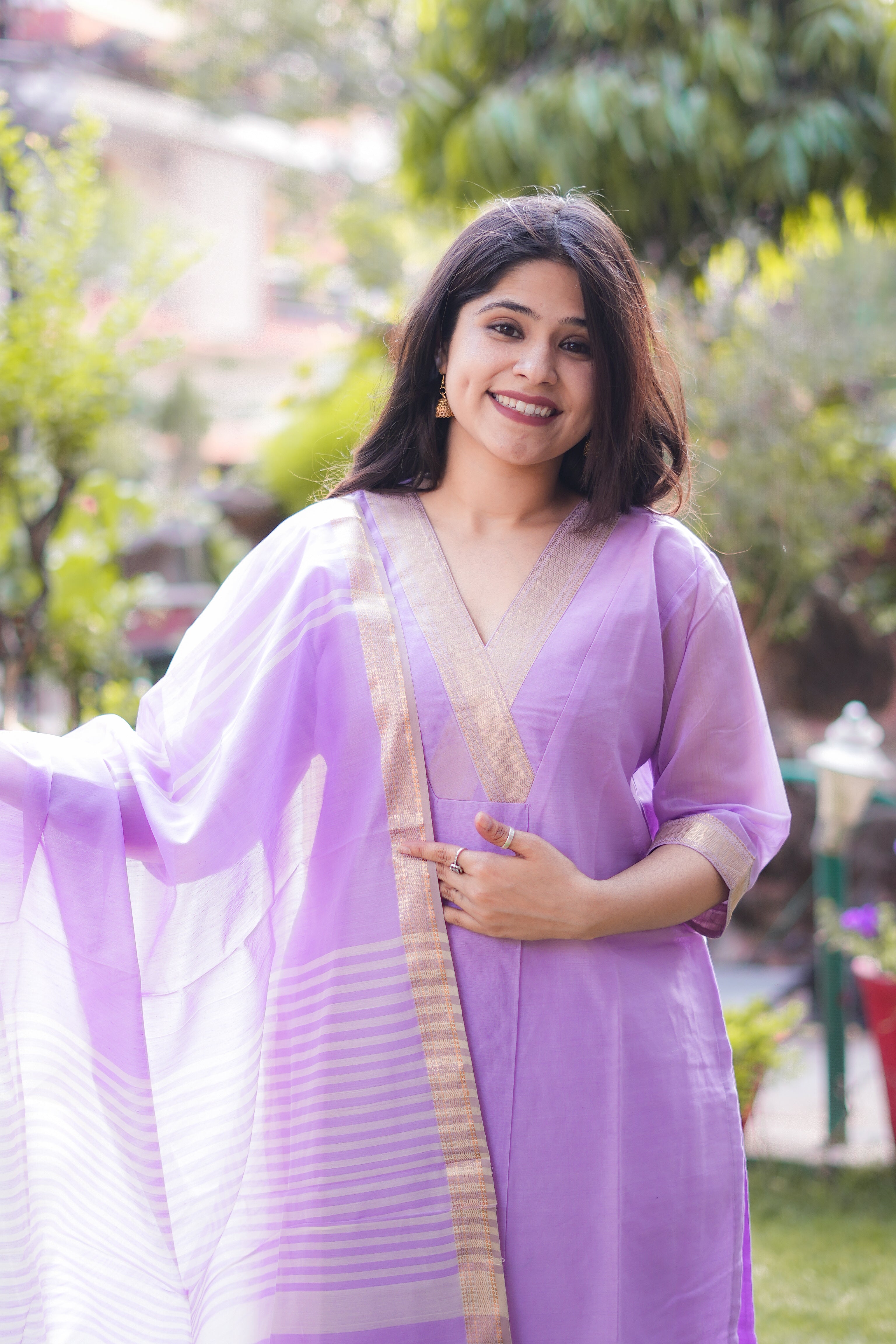 Lilac Maheshwari Kurta & Dupatta