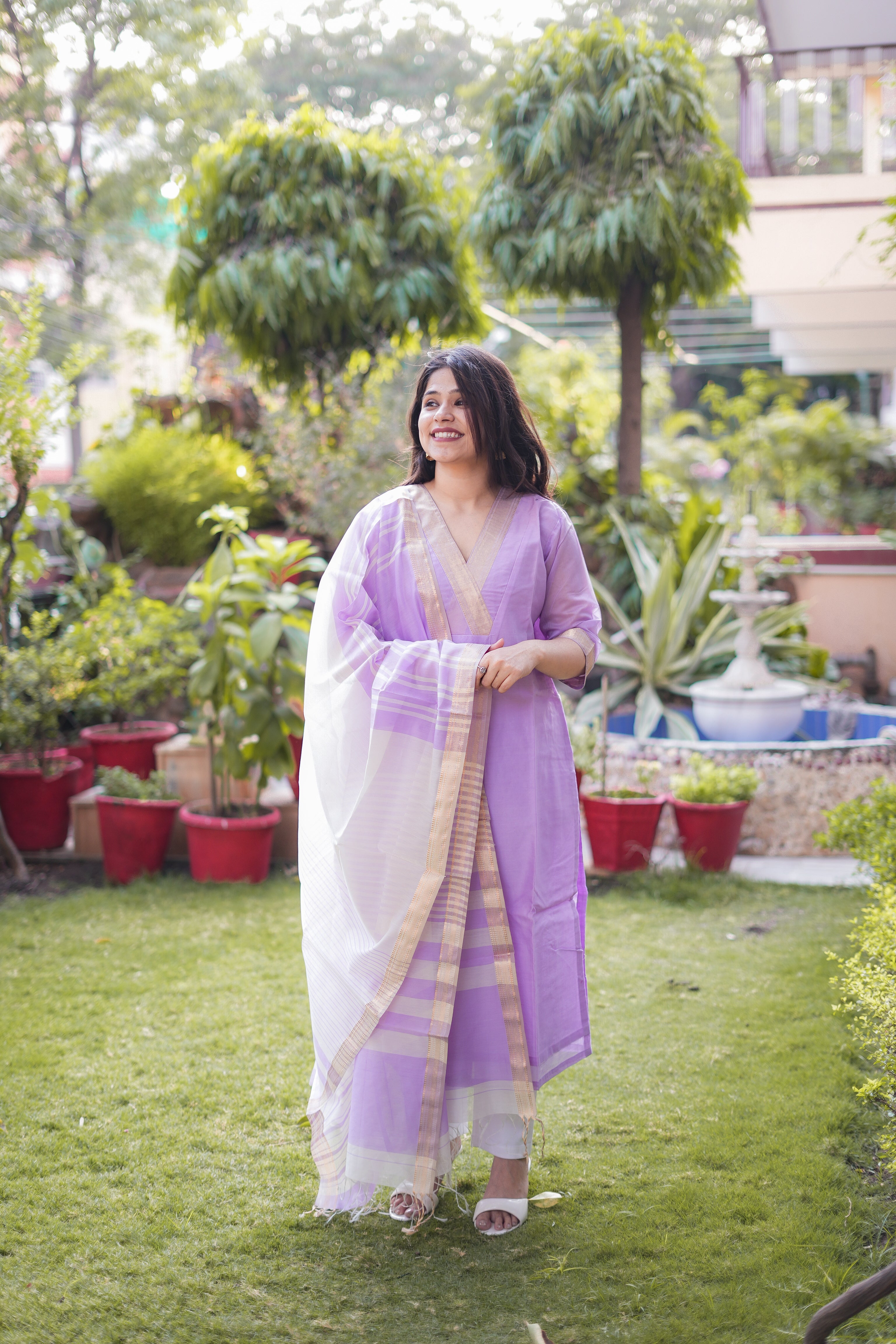 Lilac Maheshwari Kurta & Dupatta