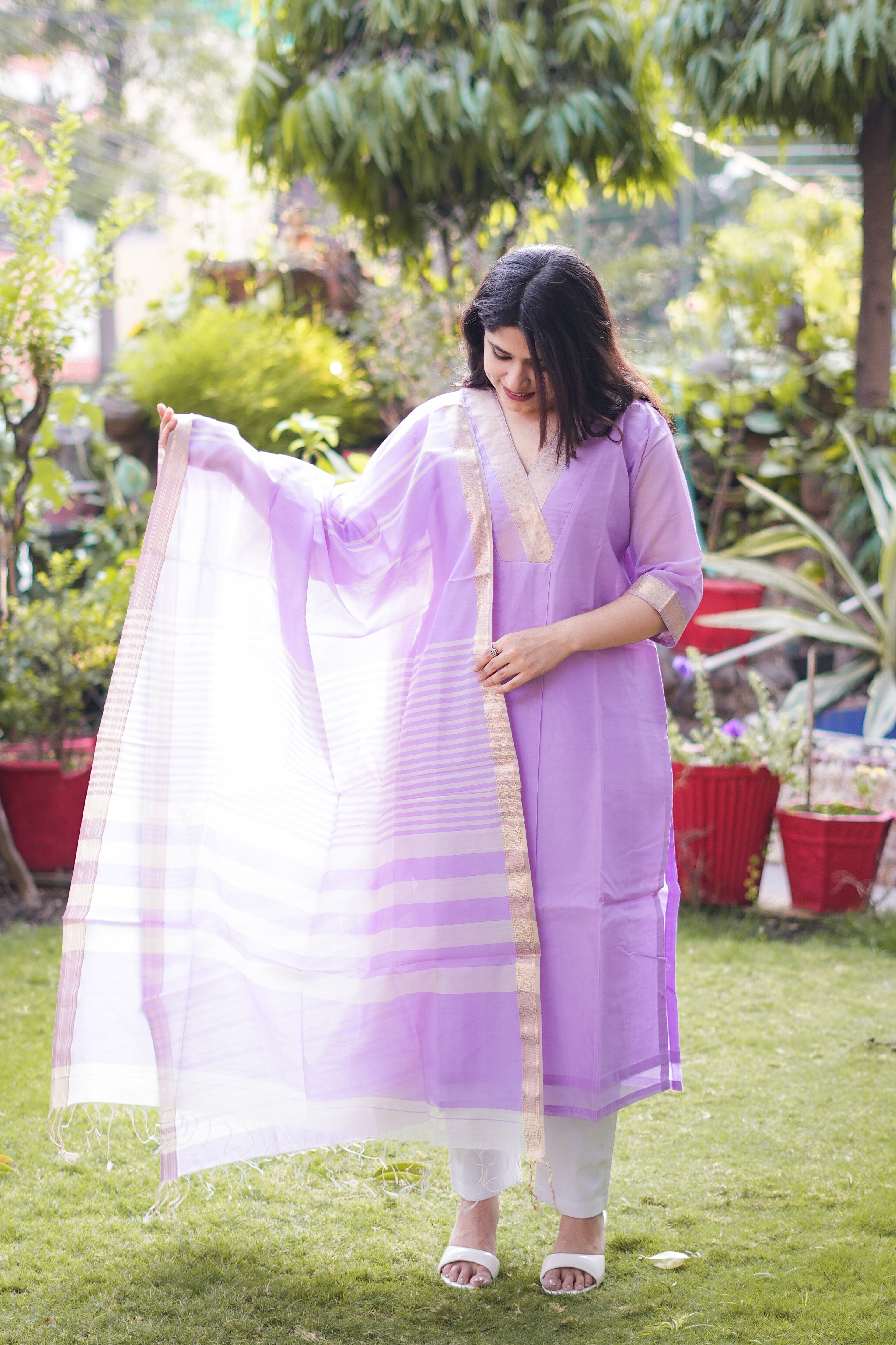 Lilac Maheshwari Kurta & Dupatta