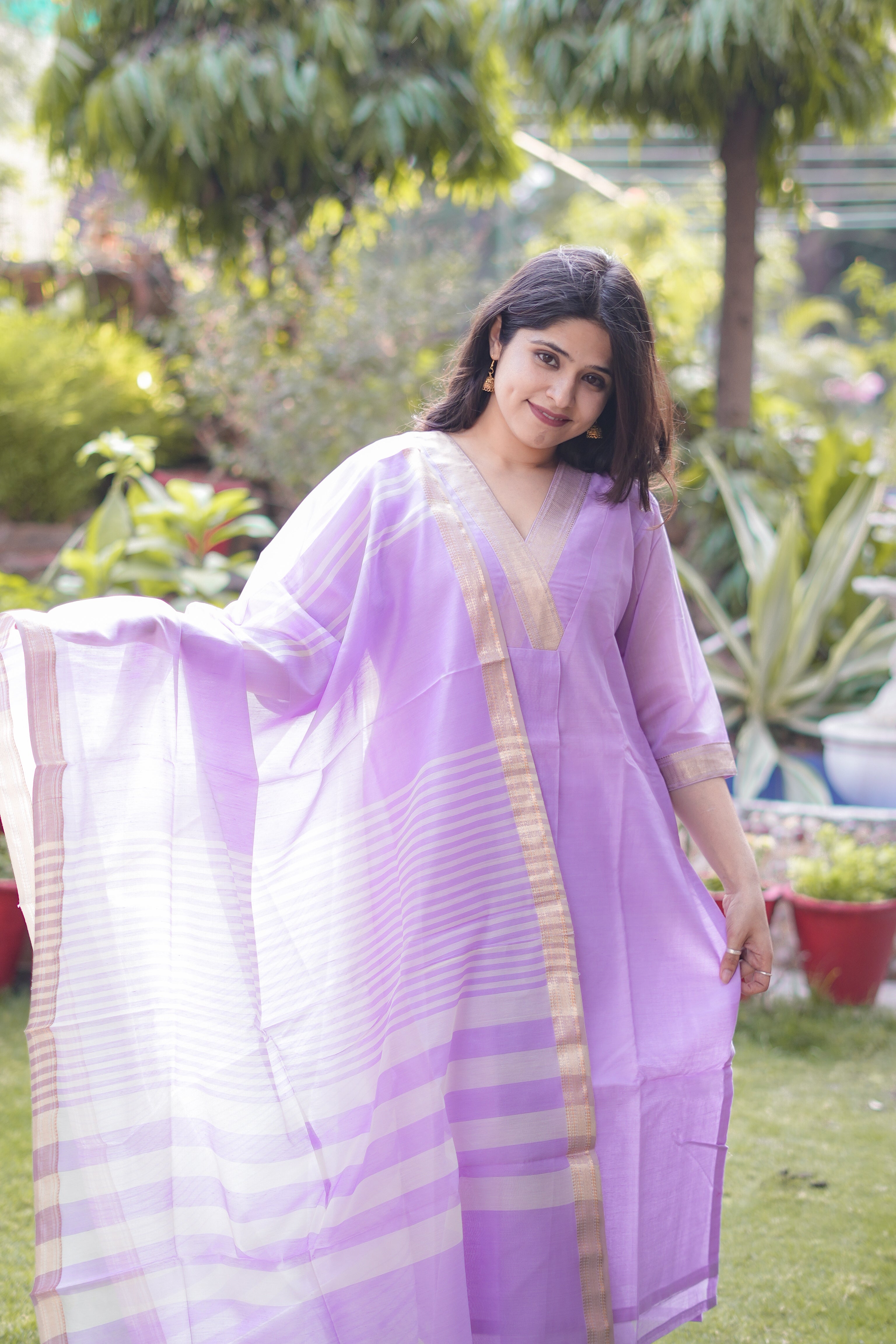 Lilac Maheshwari Kurta & Dupatta