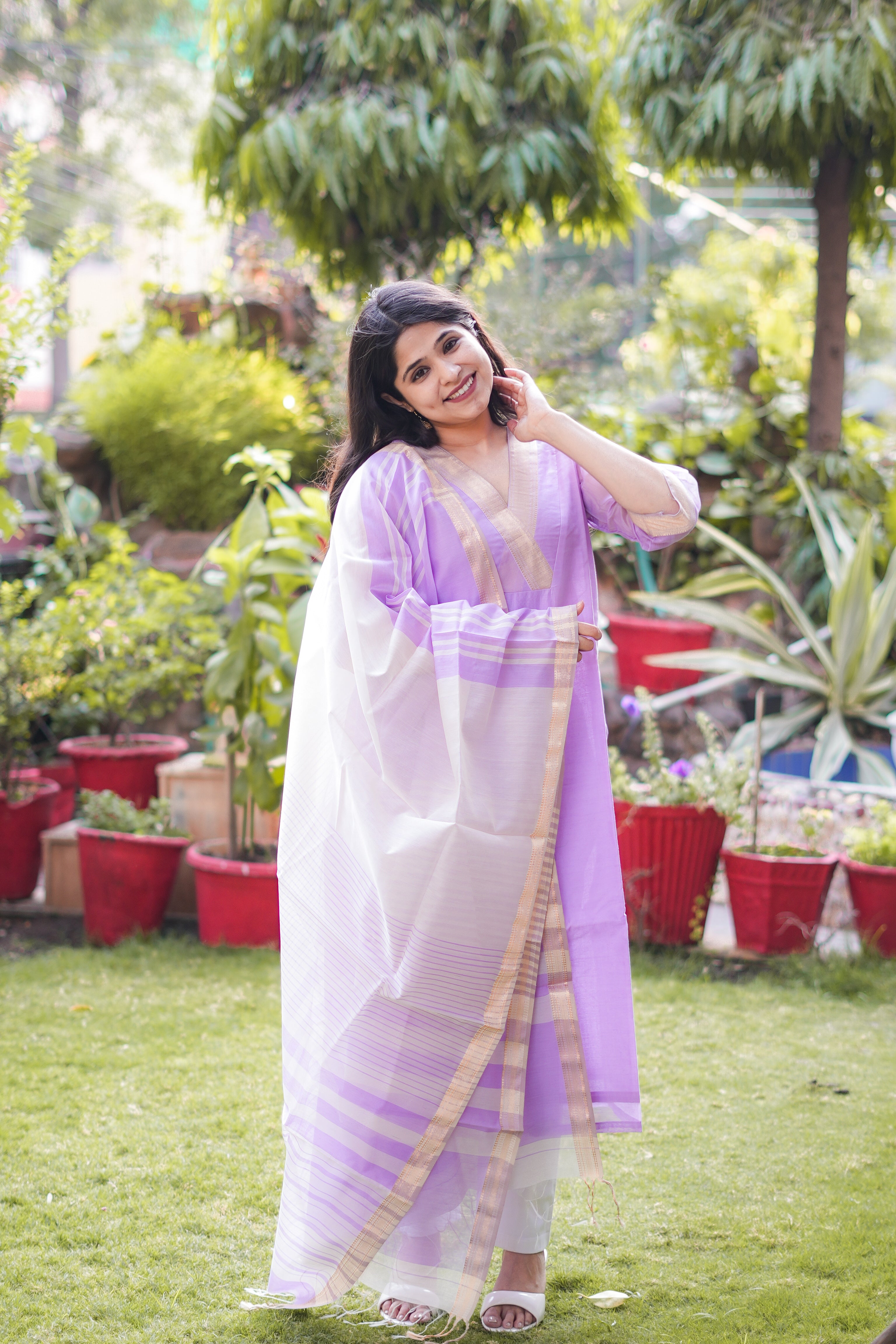 Lilac Maheshwari Kurta & Dupatta