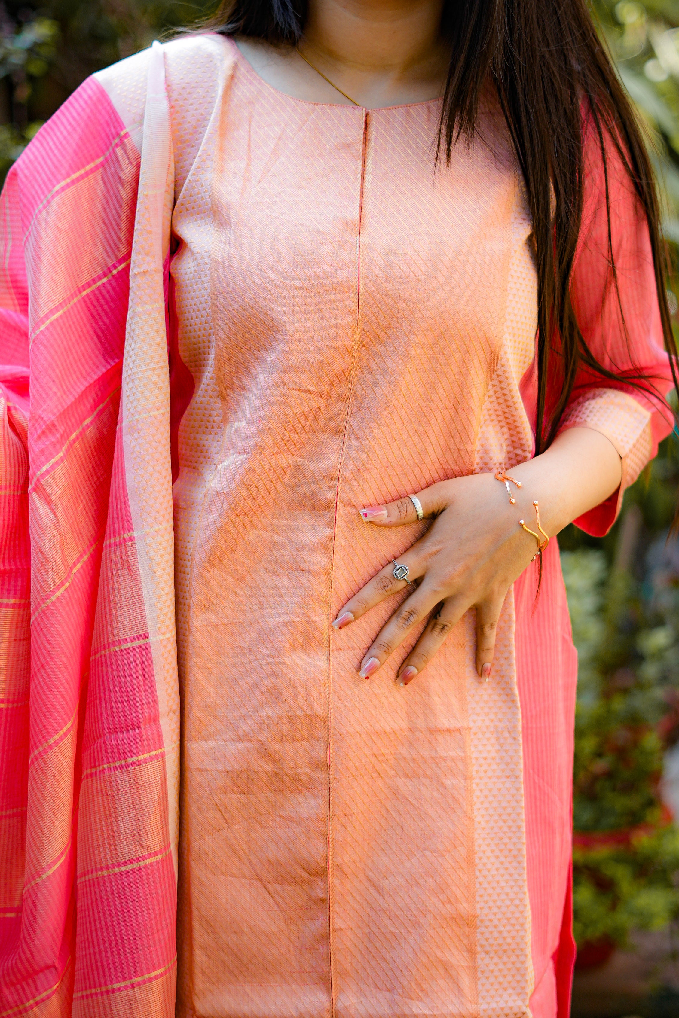 Pink Peach Maheshwari Kurta & Dupatta