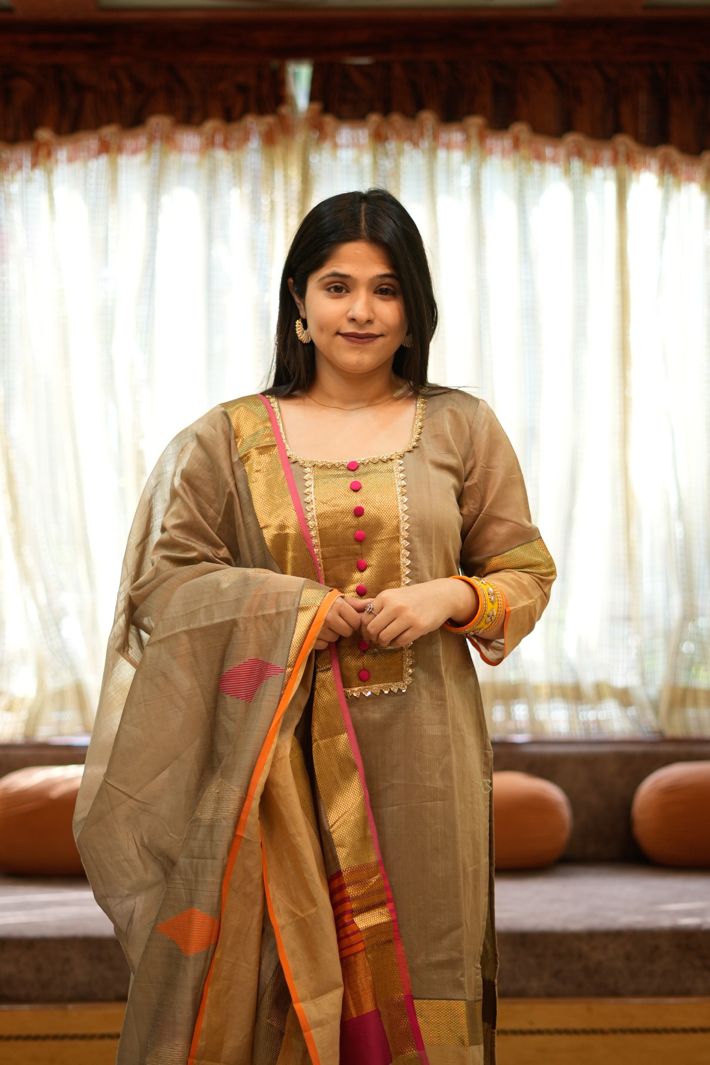 Golden Brown Maheshwari Kurta & Dupatta