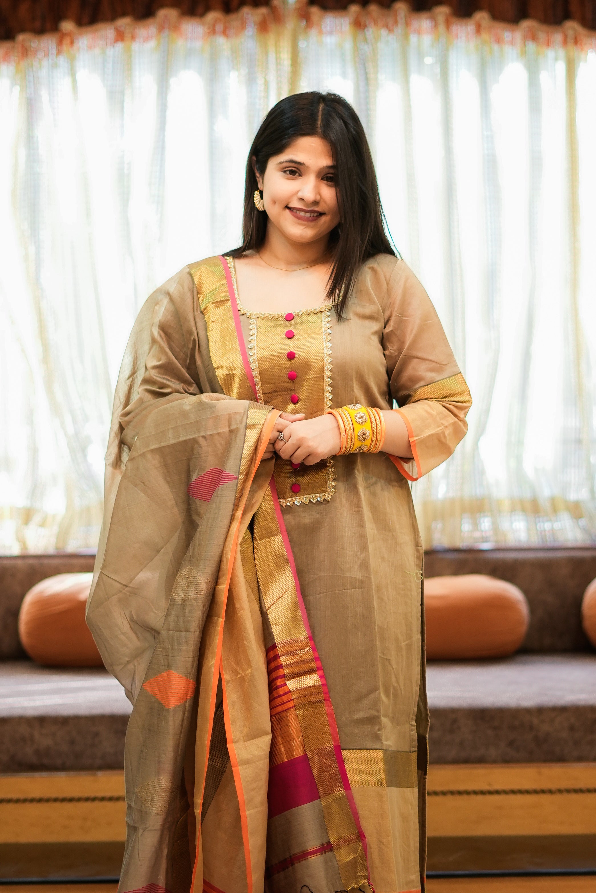 Golden Brown Maheshwari Kurta & Dupatta