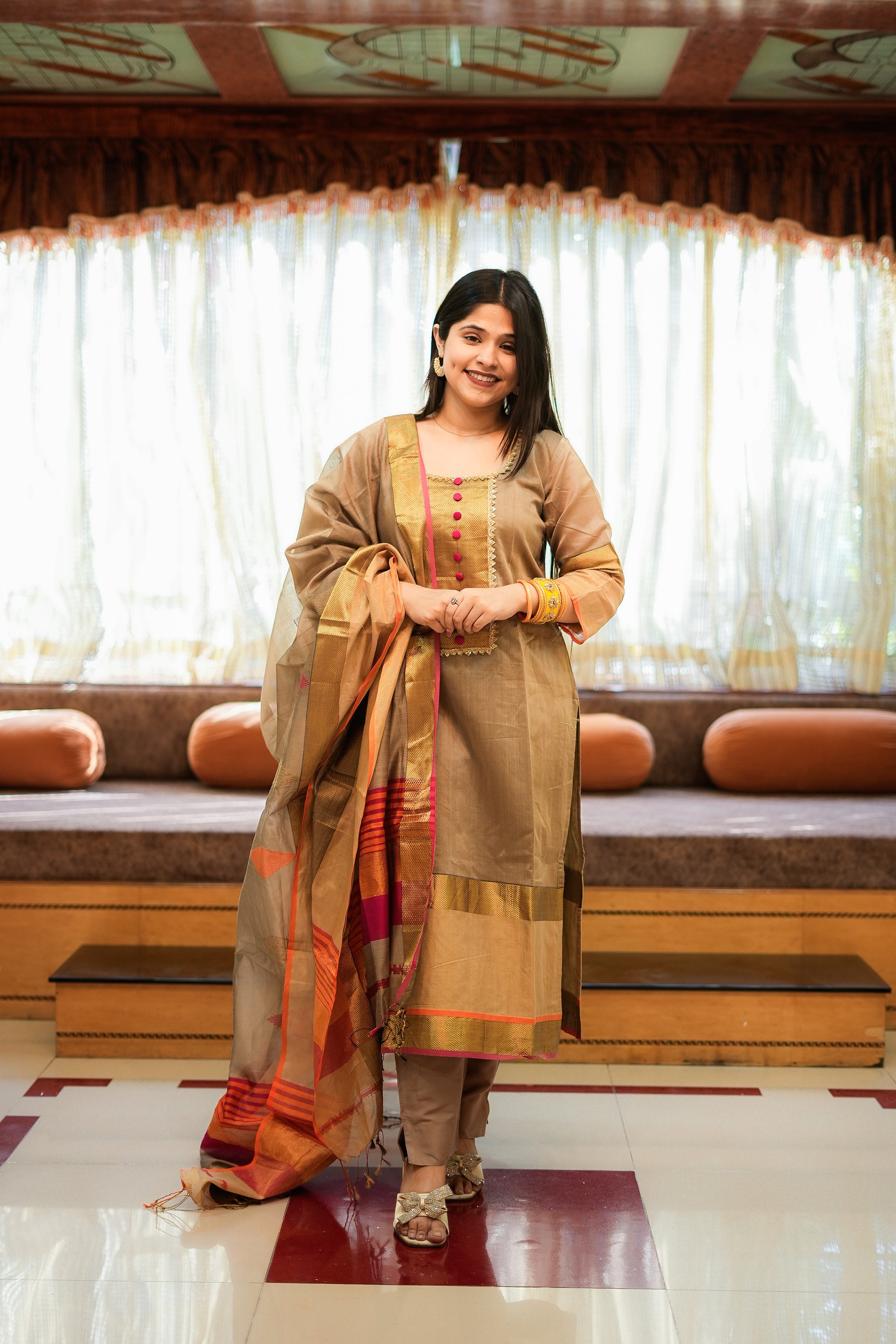 Golden Brown Maheshwari Kurta & Dupatta