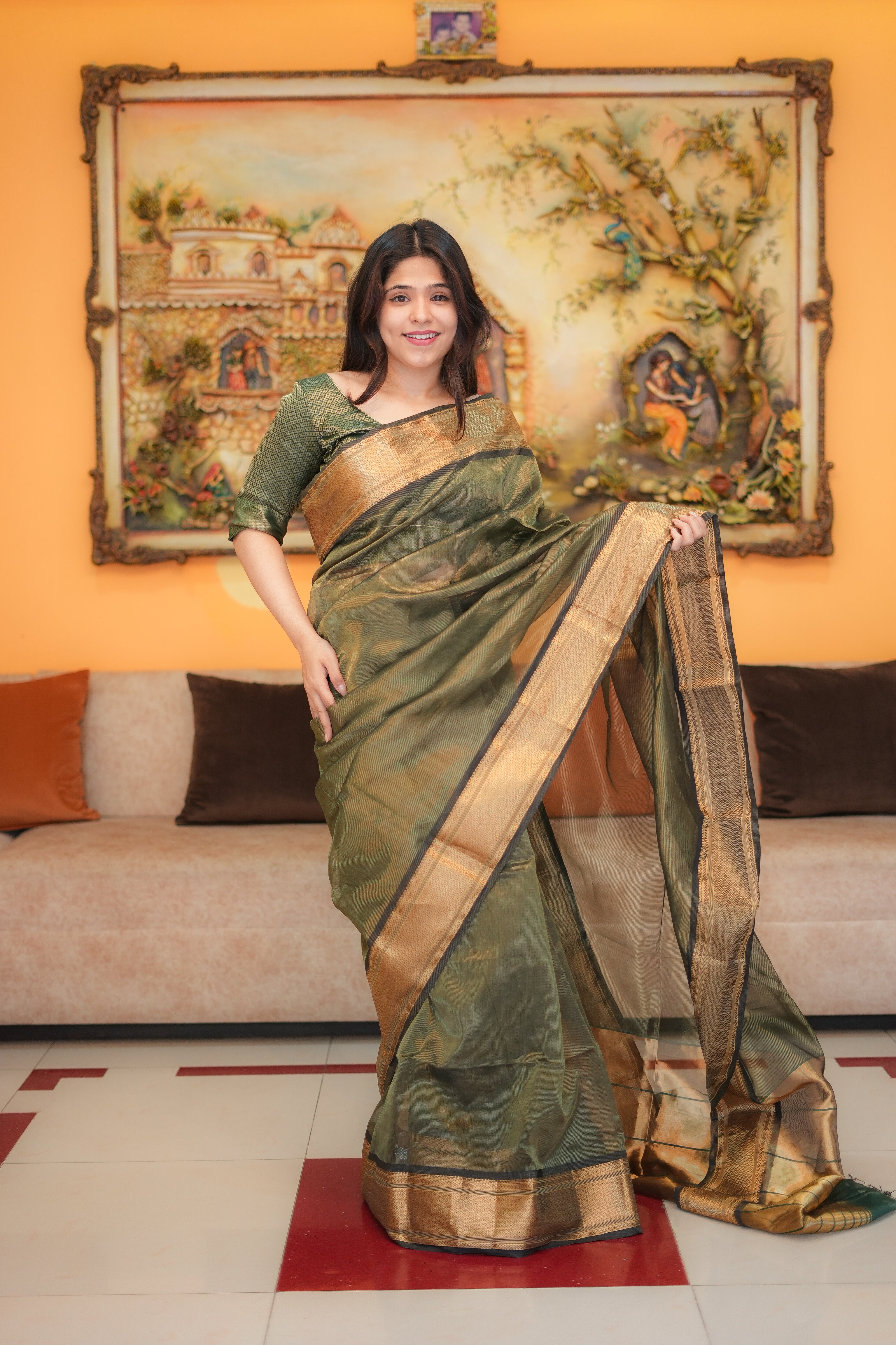 Hara Rang | Green Golden Handloom Saree