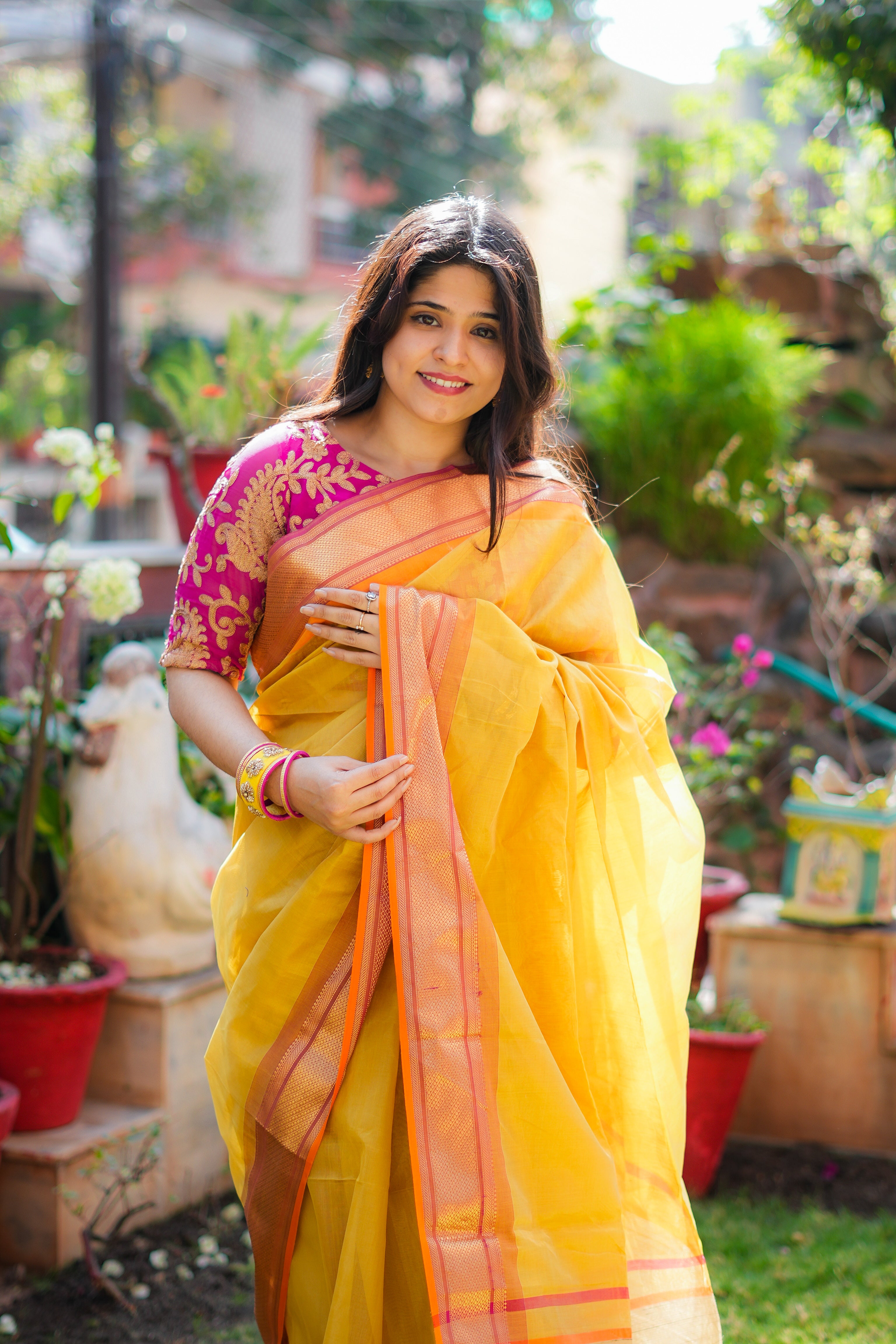 Sonchiriya | Yellow Maheshwari Handloom Saree