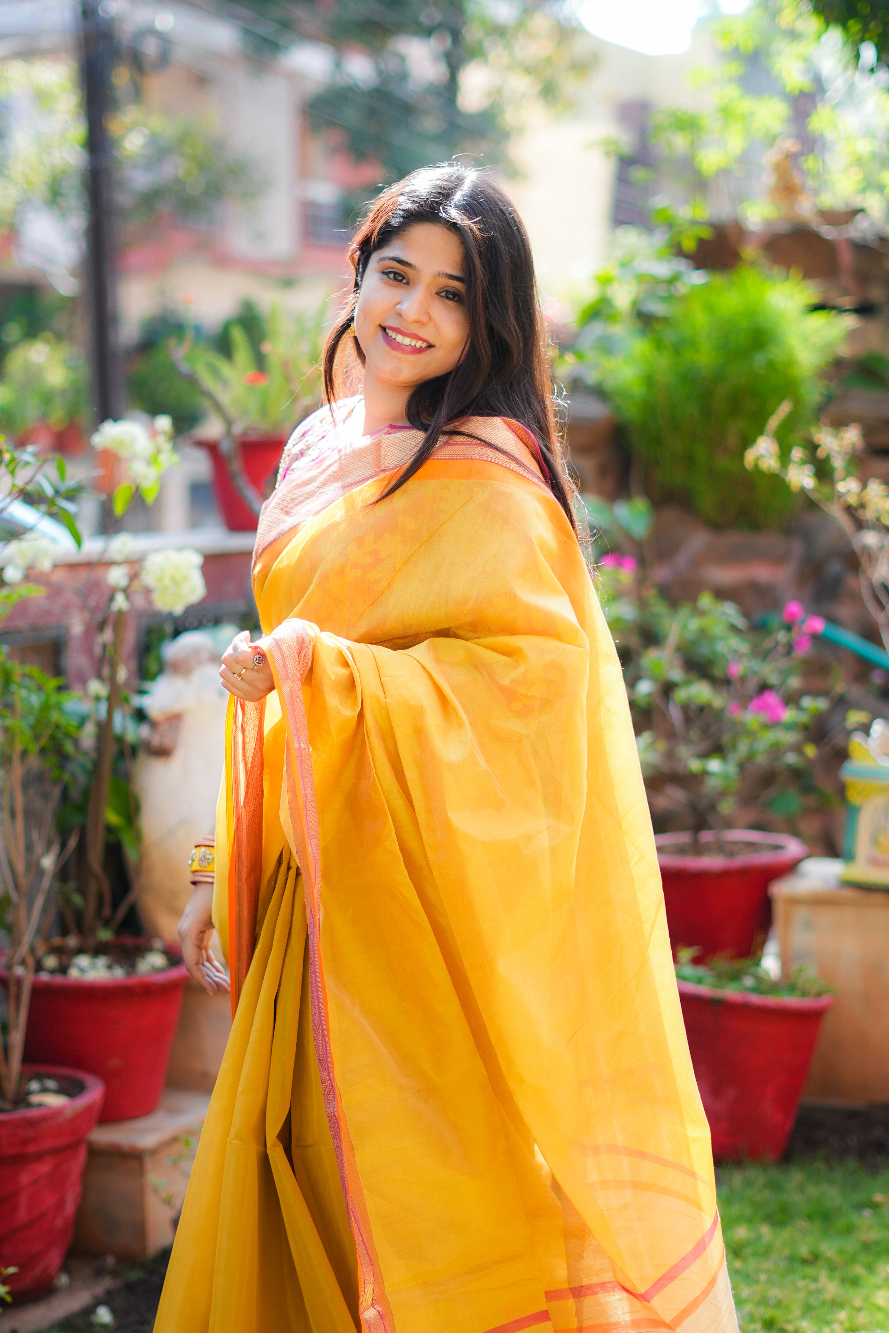 Sonchiriya | Yellow Maheshwari Handloom Saree
