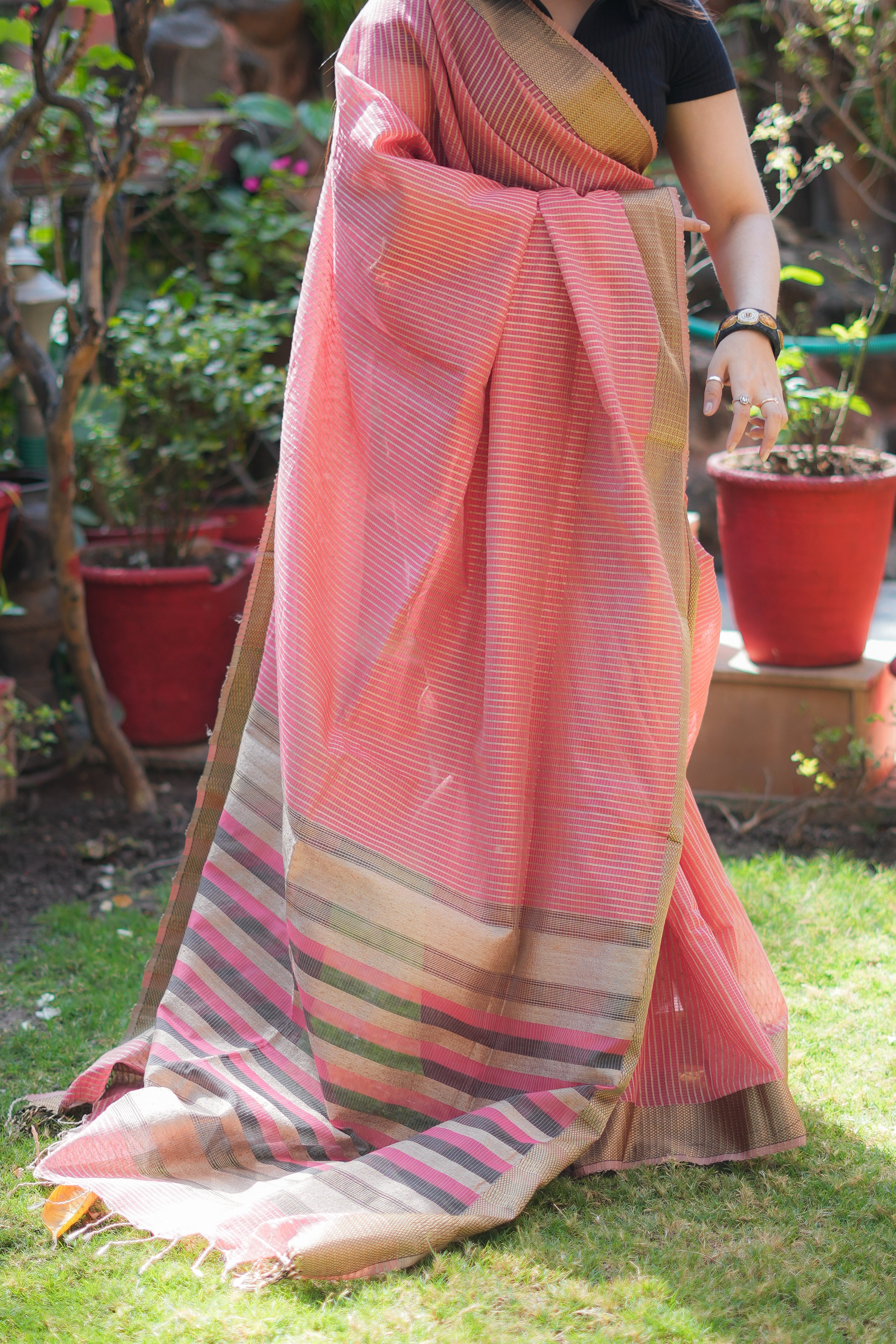 Pink Ghicha Handloom Saree