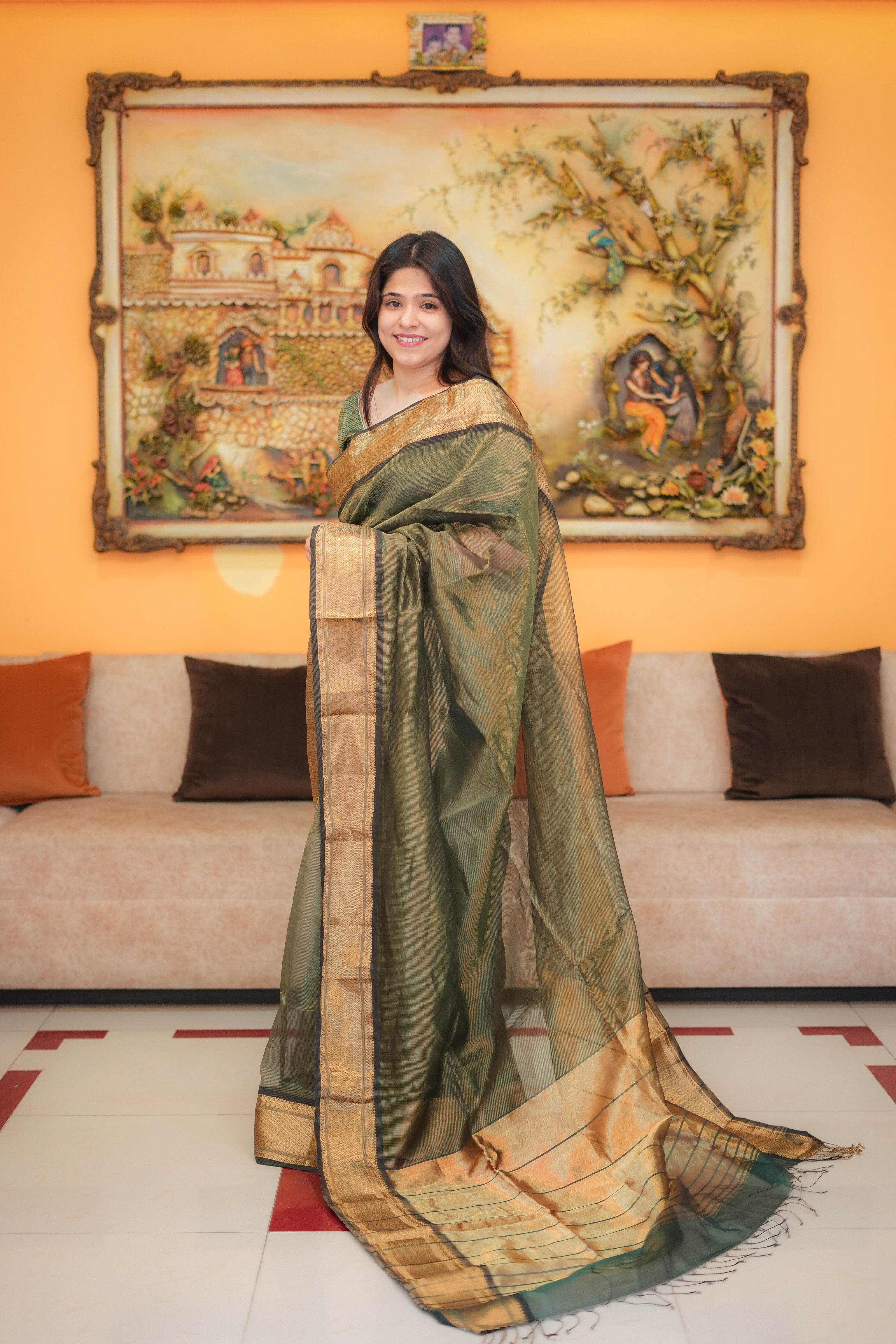 Hara Rang | Green Golden Handloom Saree