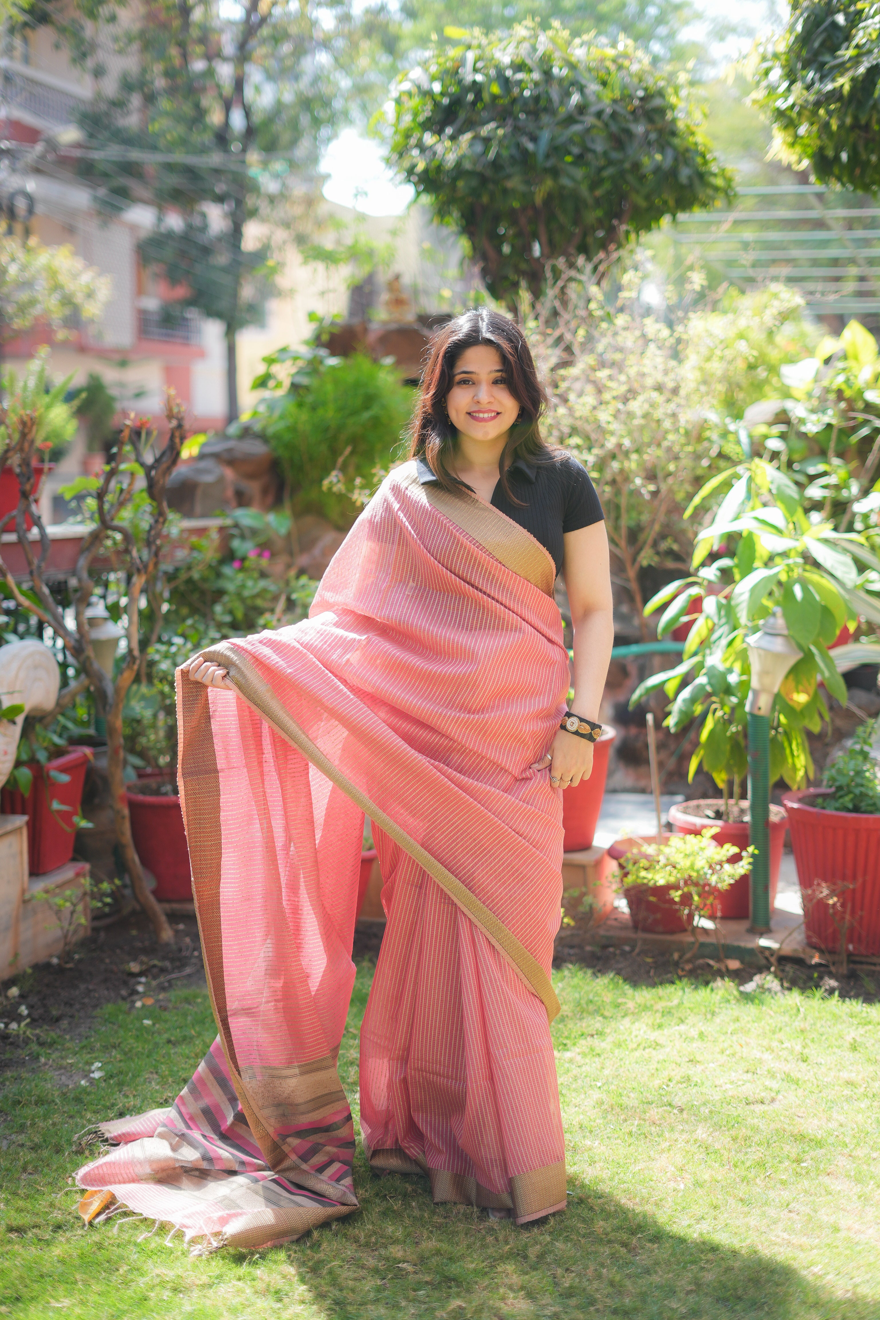 Pink Ghicha Handloom Saree