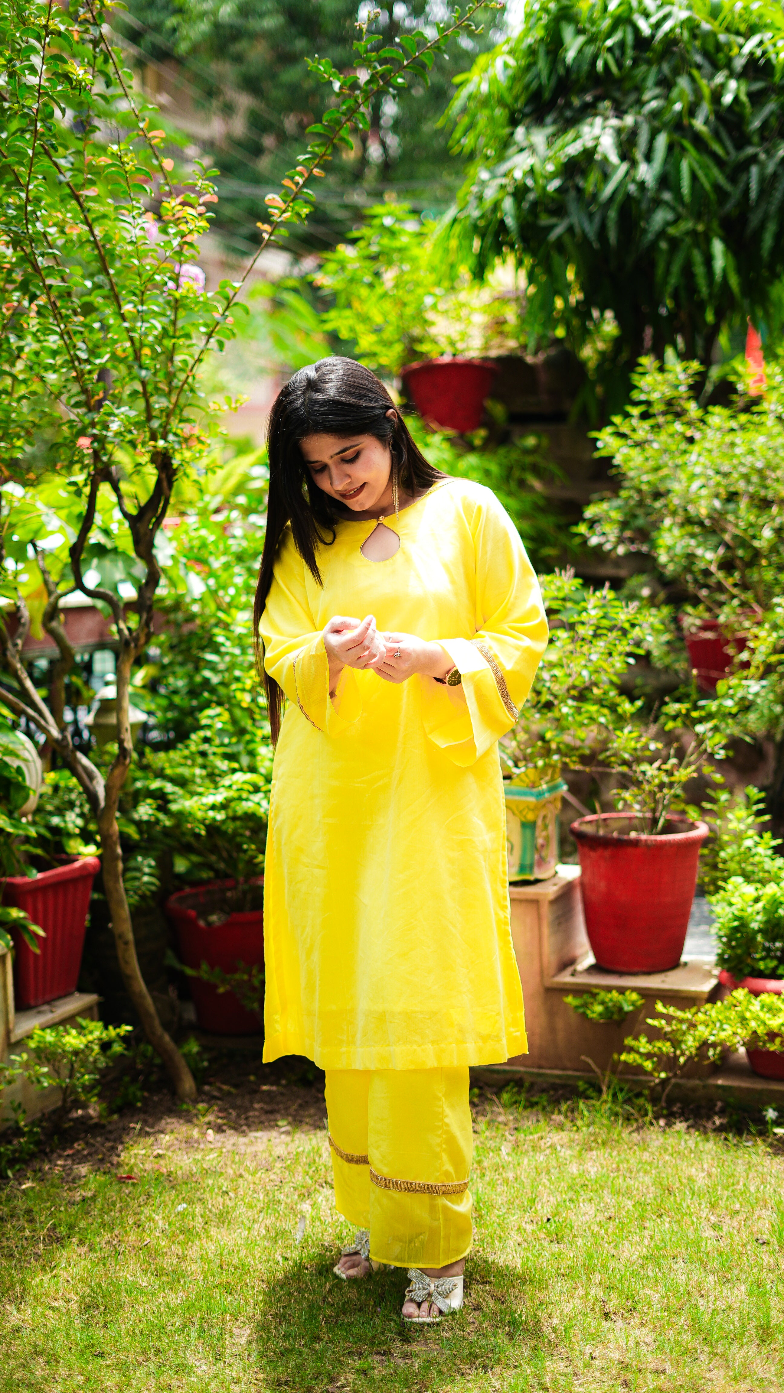 Yellow Maheshwari Kurta & Pants