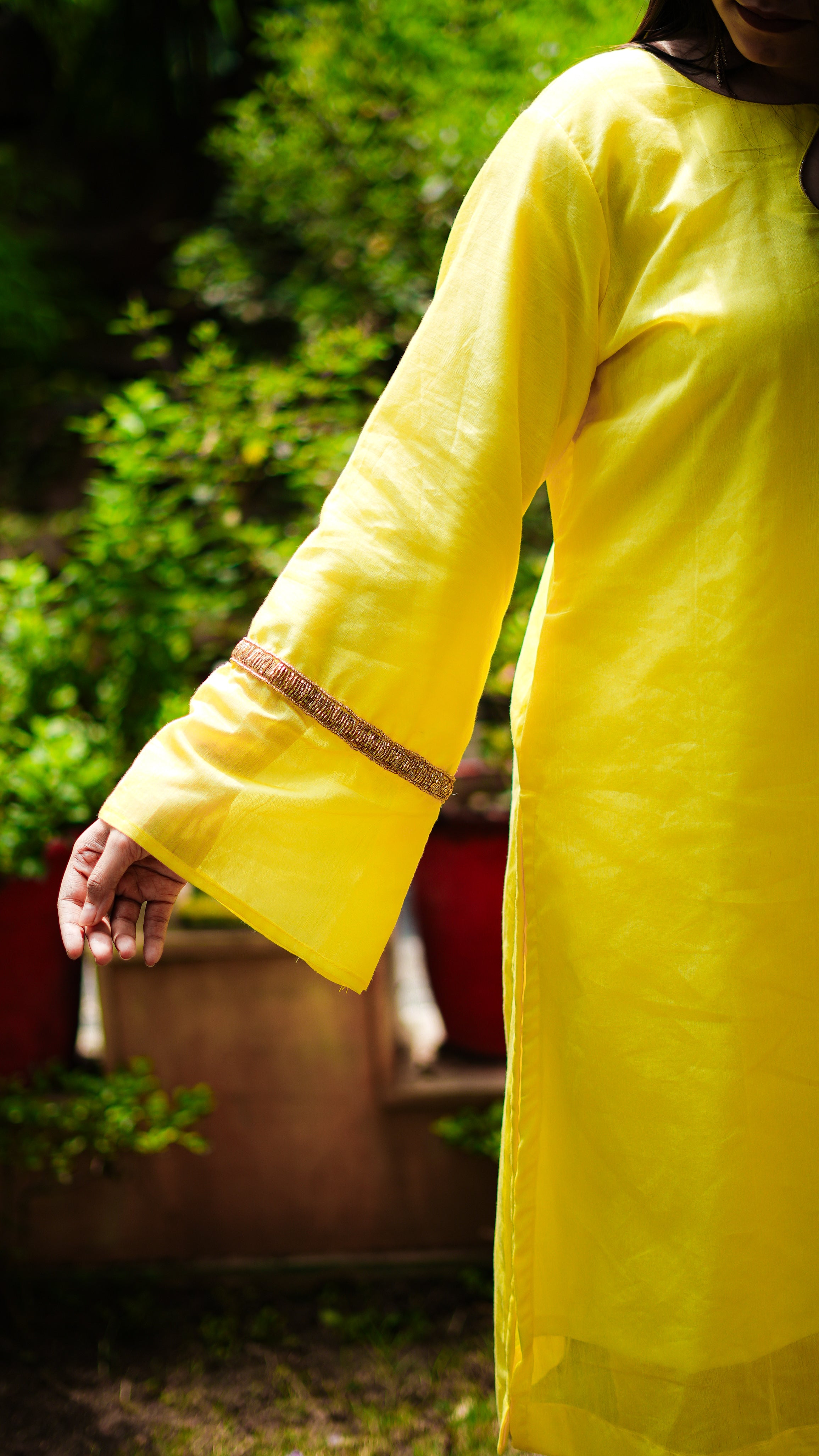 Yellow Maheshwari Kurta & Pants
