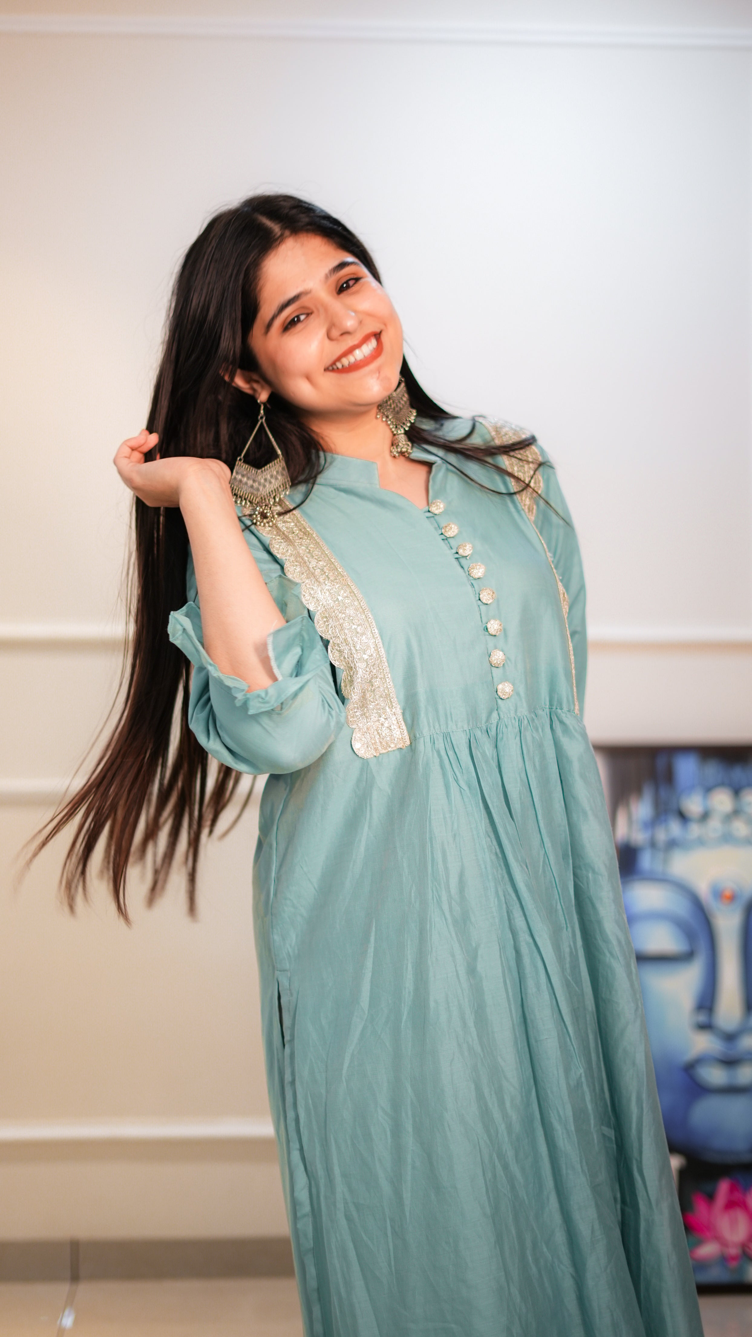 Greenish Blue Maheshwari Kurta