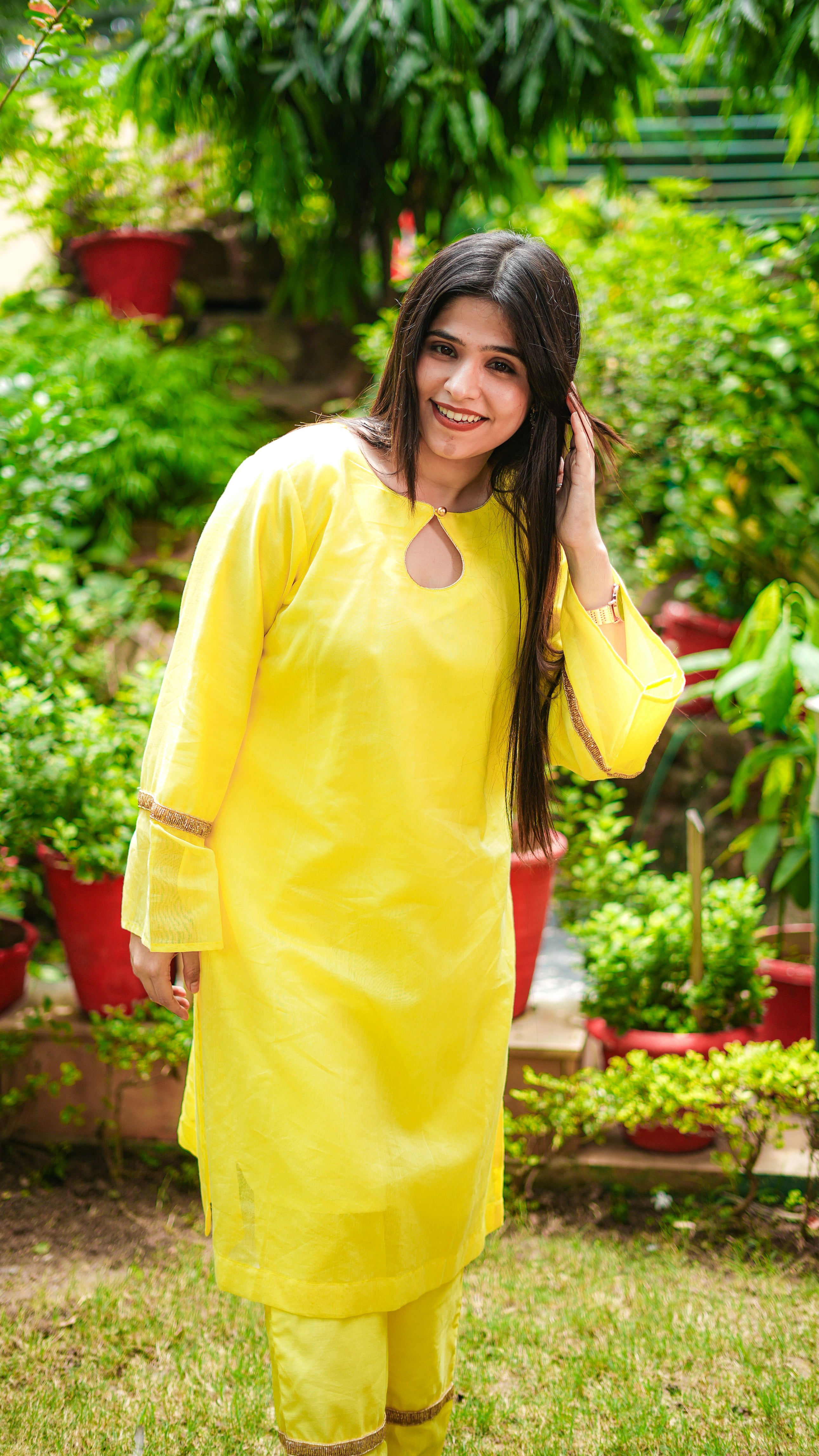 Yellow Maheshwari Kurta & Pants