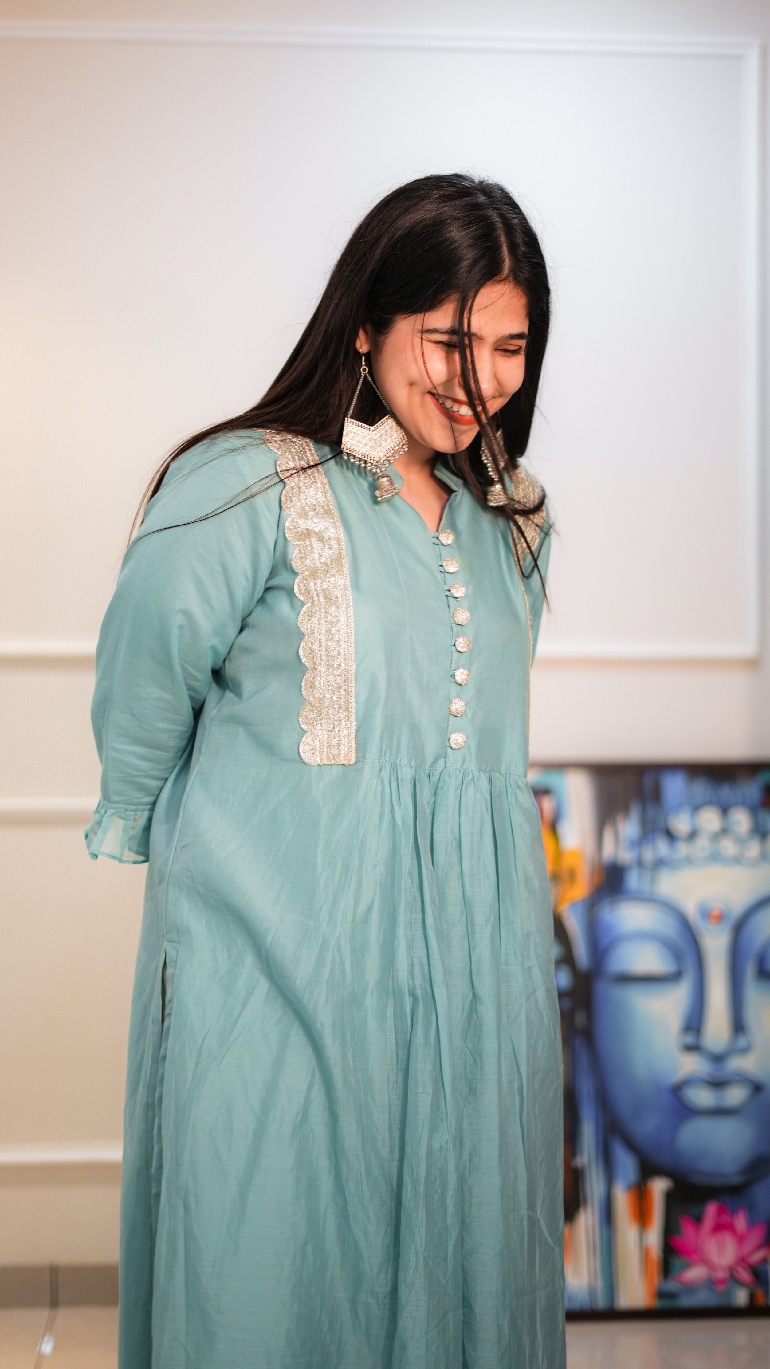 Greenish Blue Maheshwari Kurta