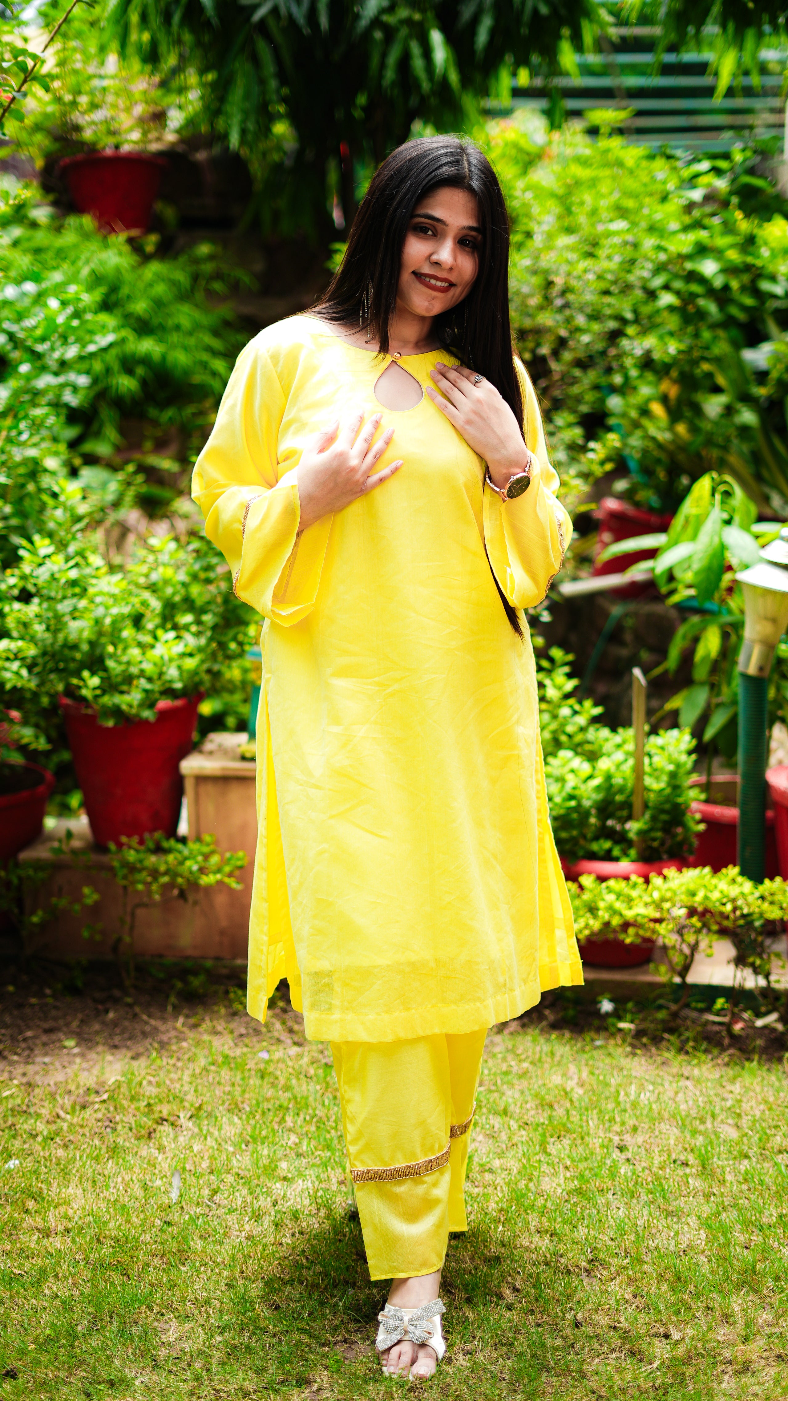 Yellow Maheshwari Kurta & Pants