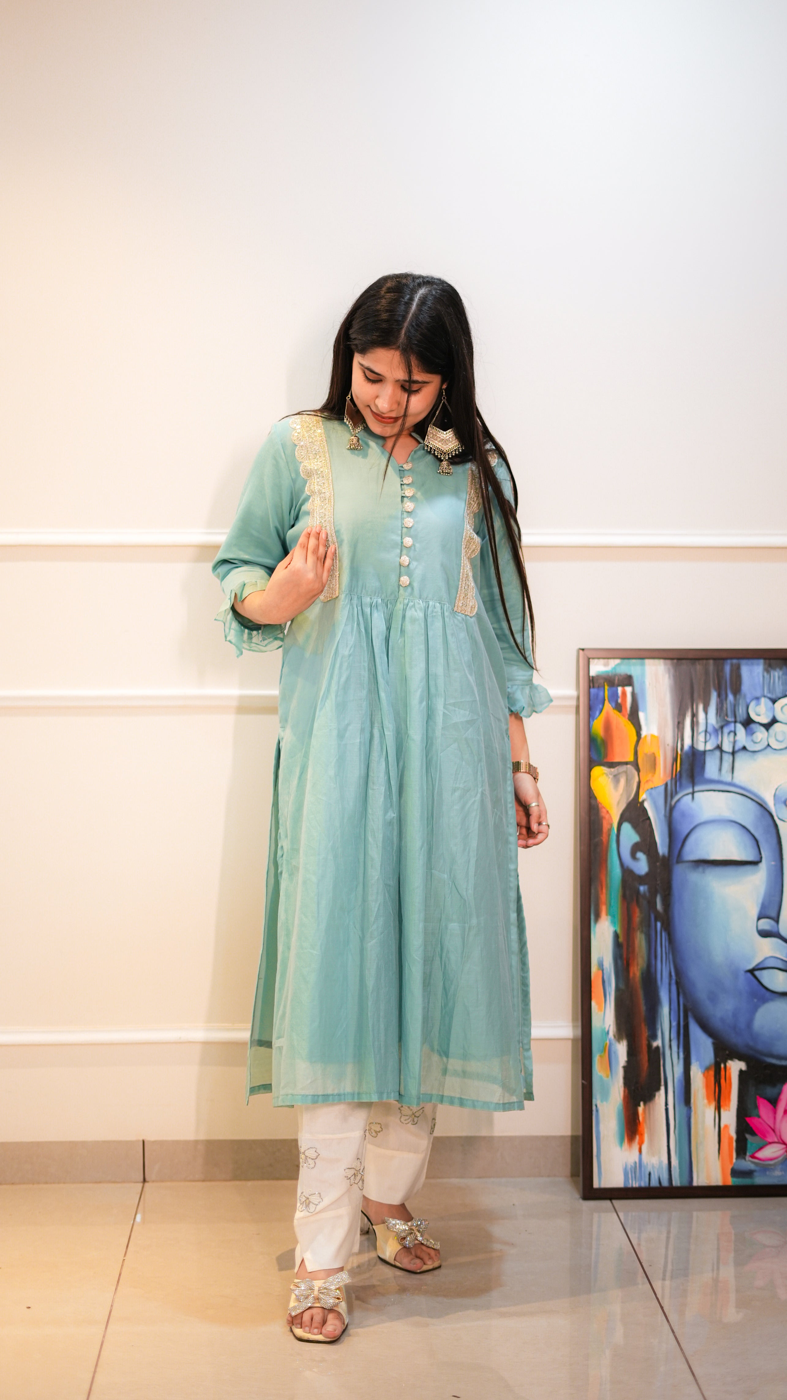 Greenish Blue Maheshwari Kurta