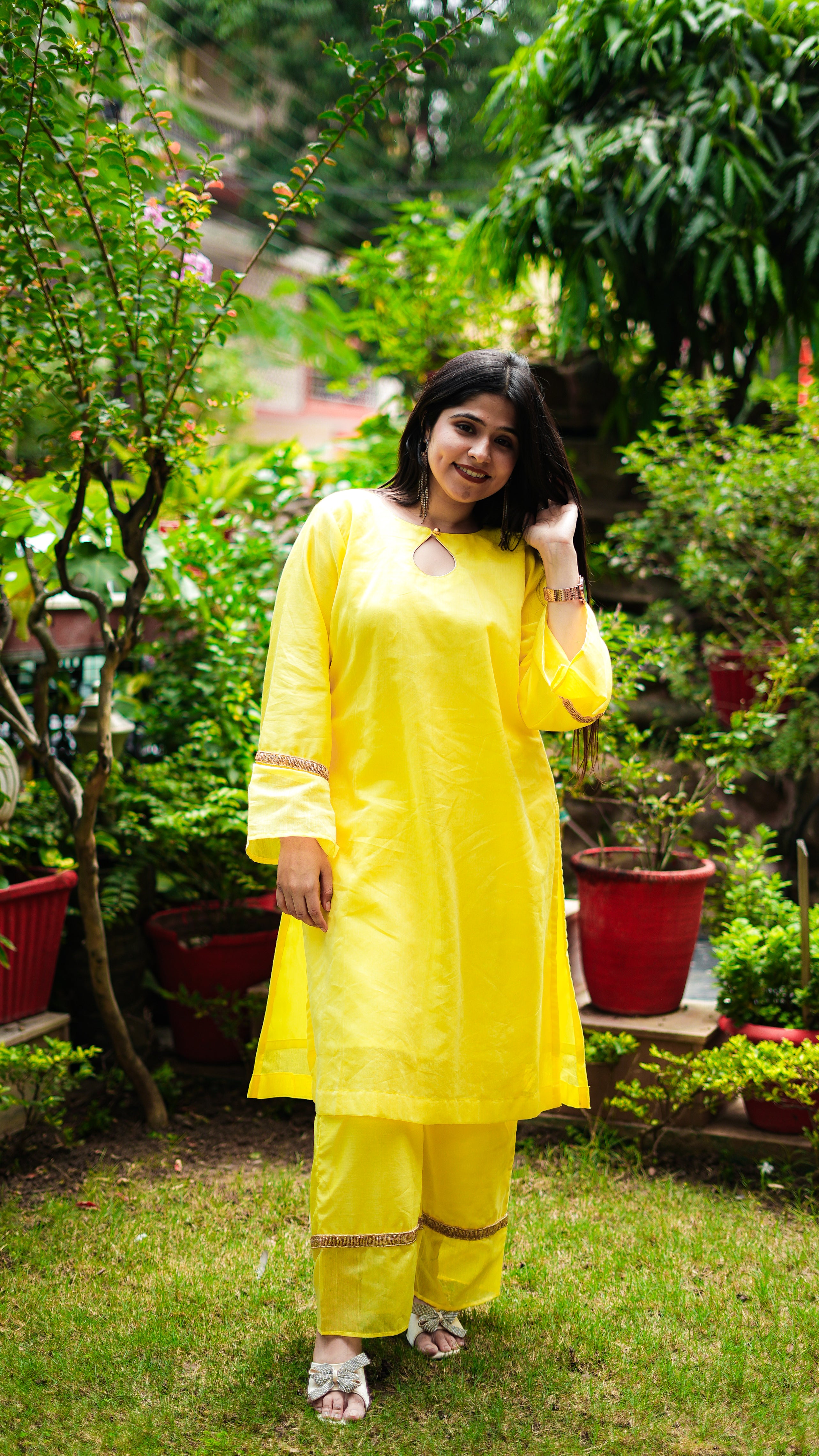 Yellow Maheshwari Kurta & Pants