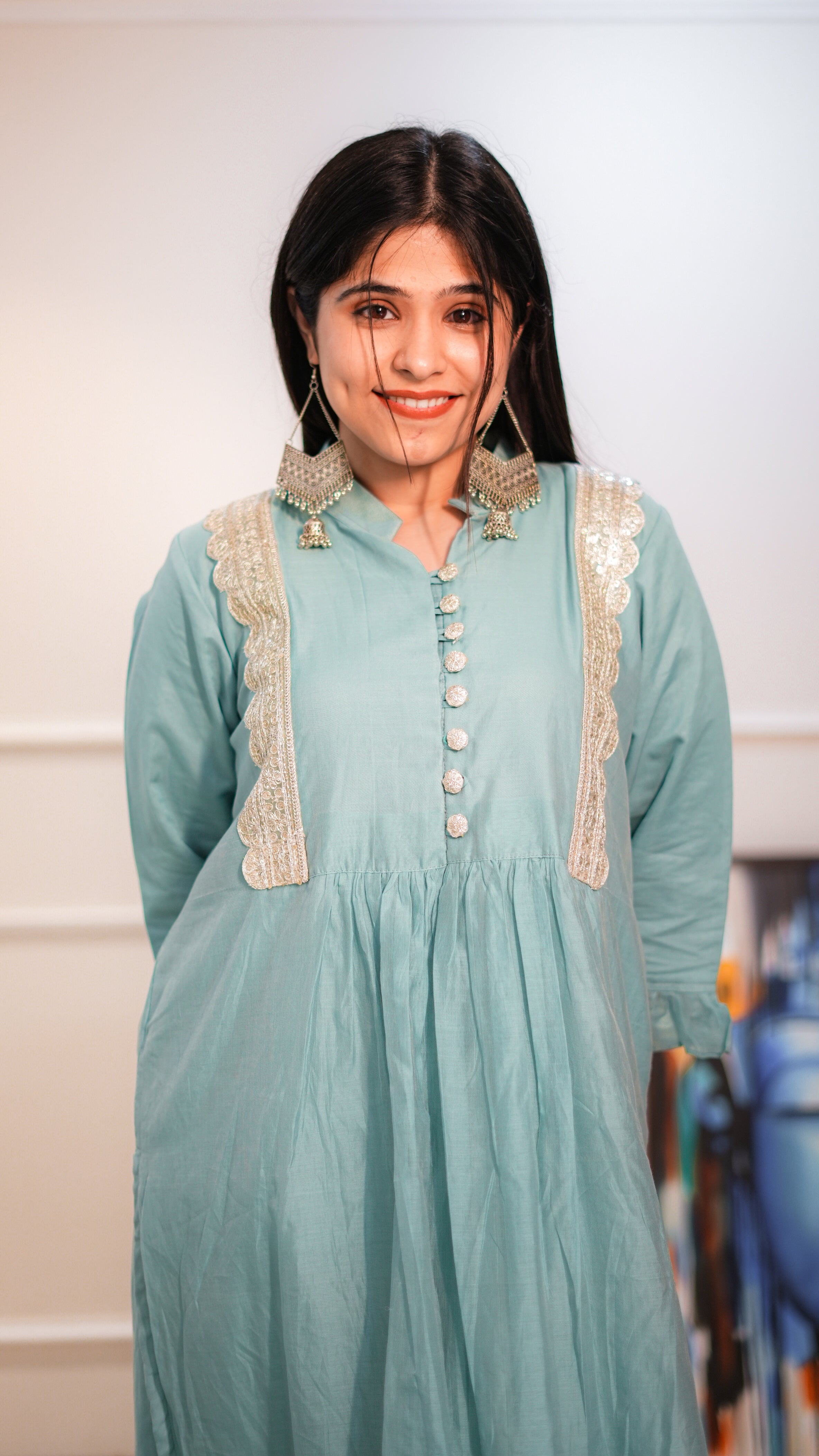 Greenish Blue Maheshwari Kurta