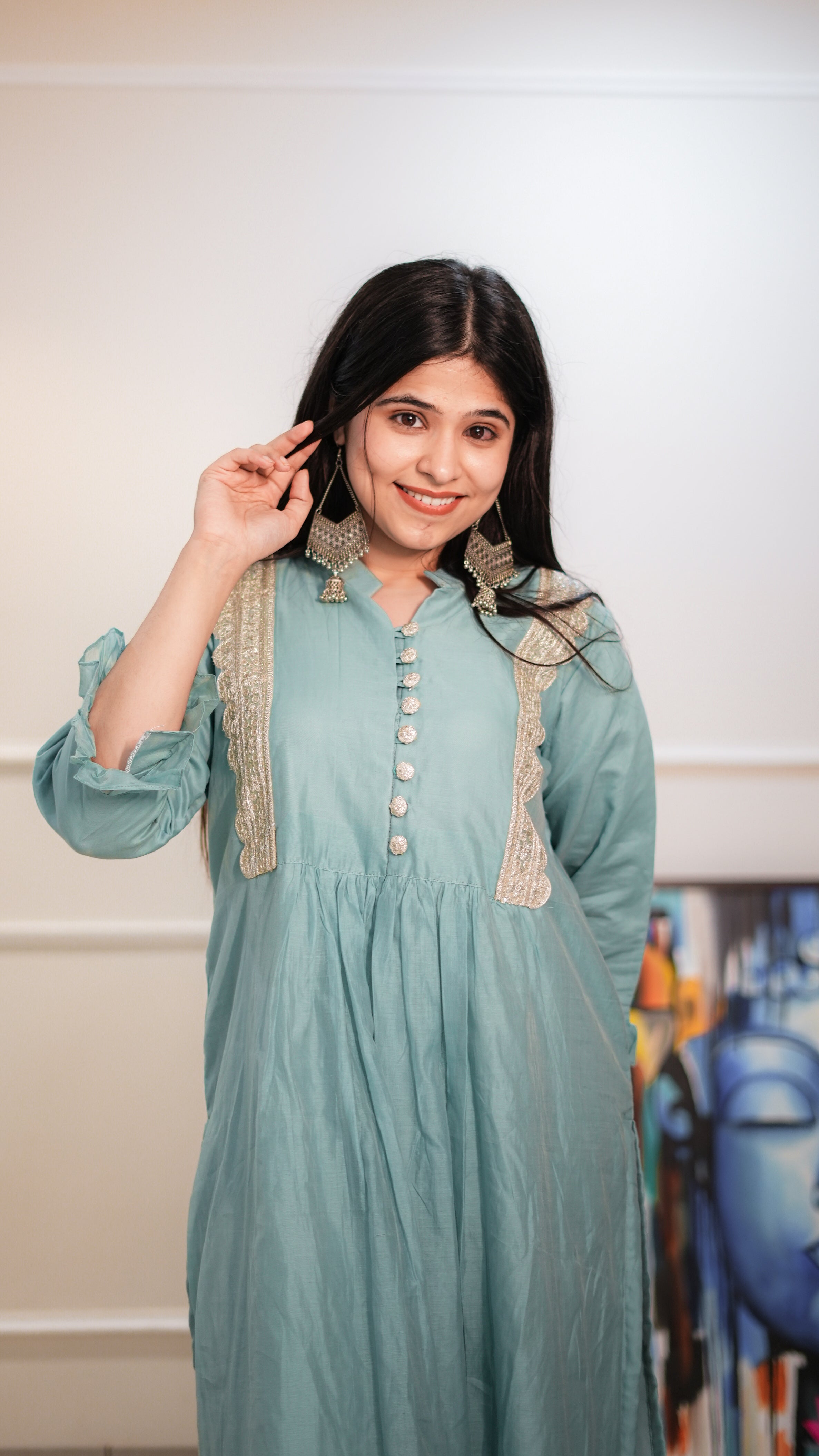 Greenish Blue Maheshwari Kurta