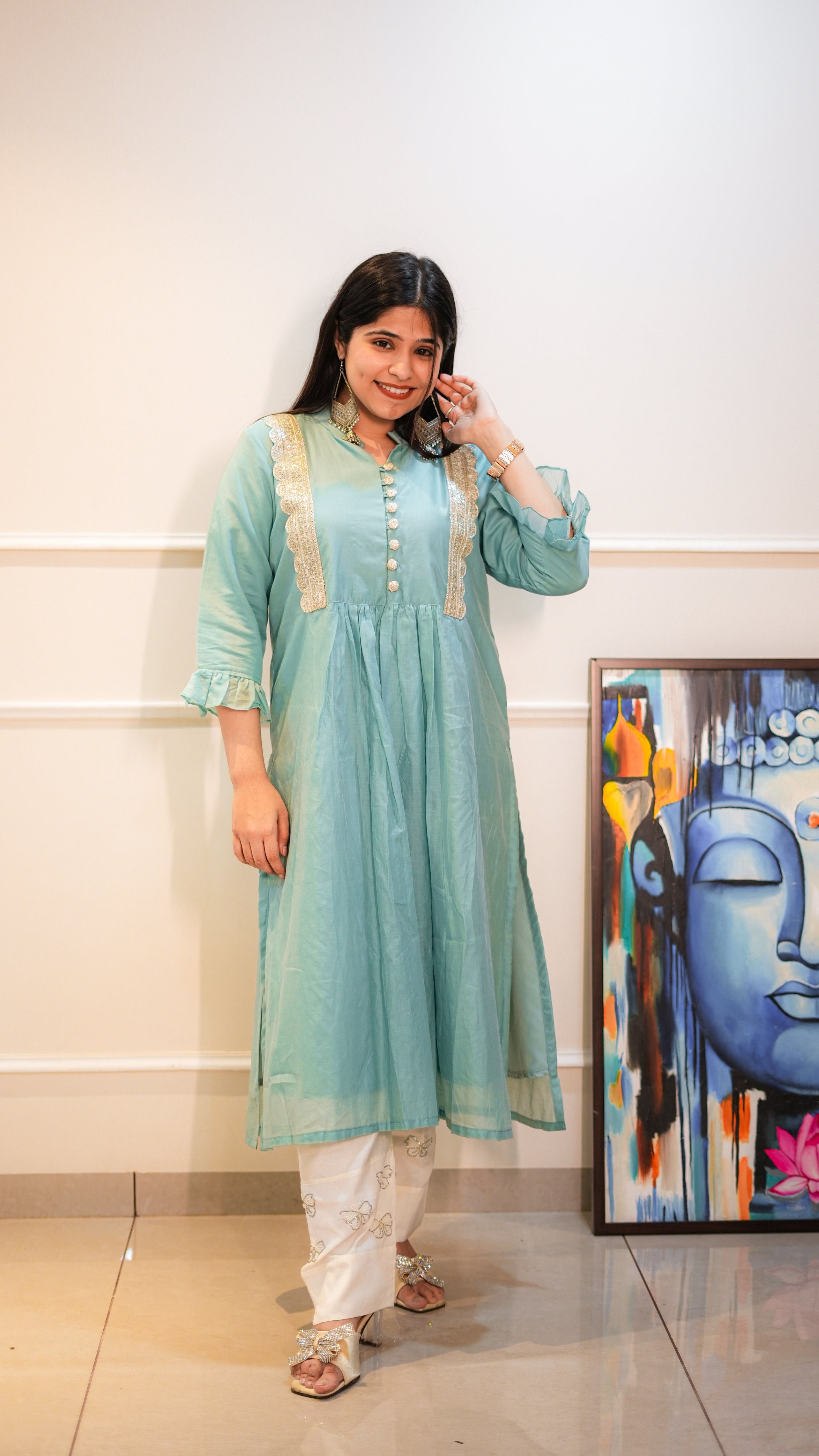 Greenish Blue Maheshwari Kurta