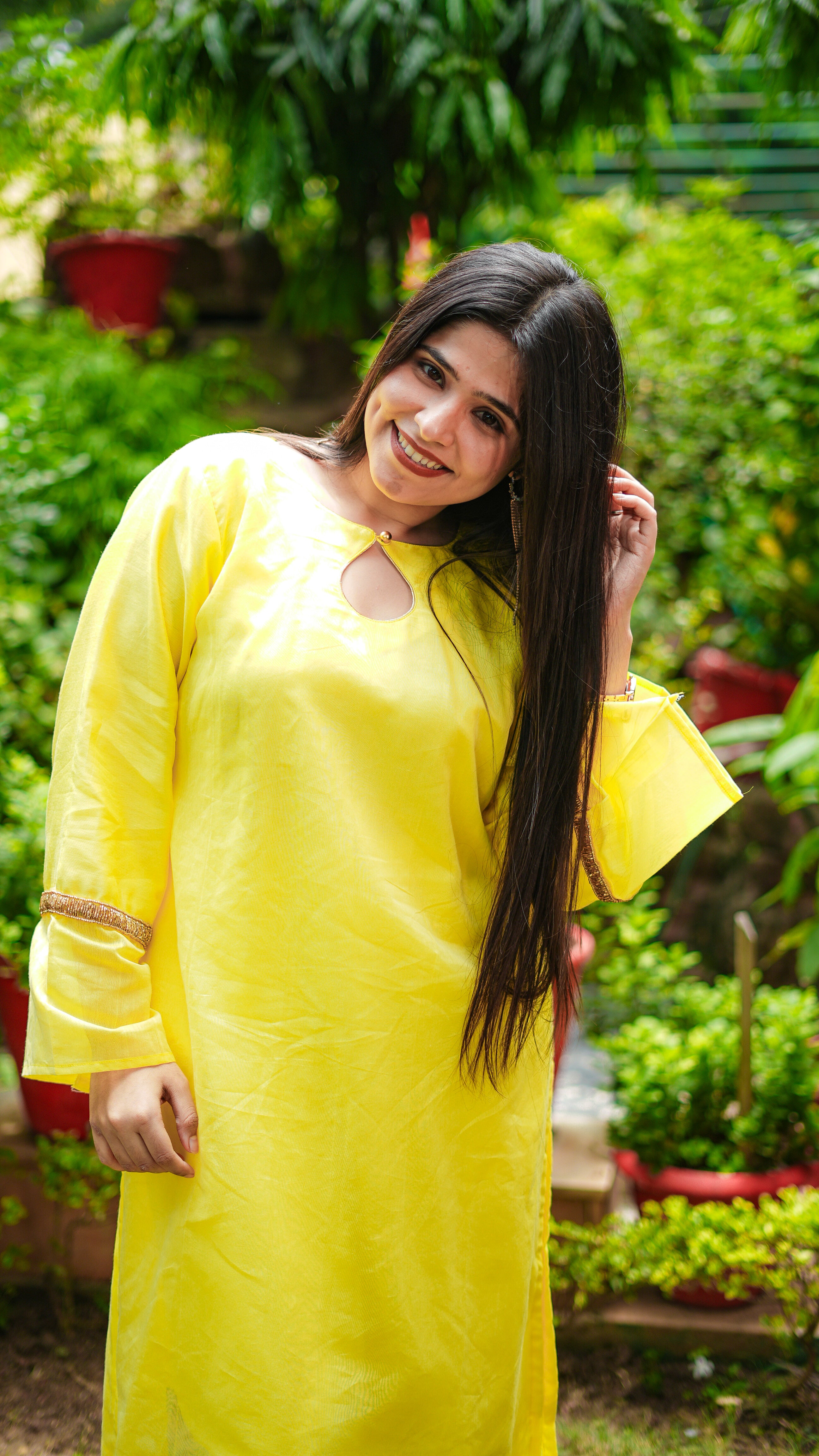 Yellow Maheshwari Kurta & Pants