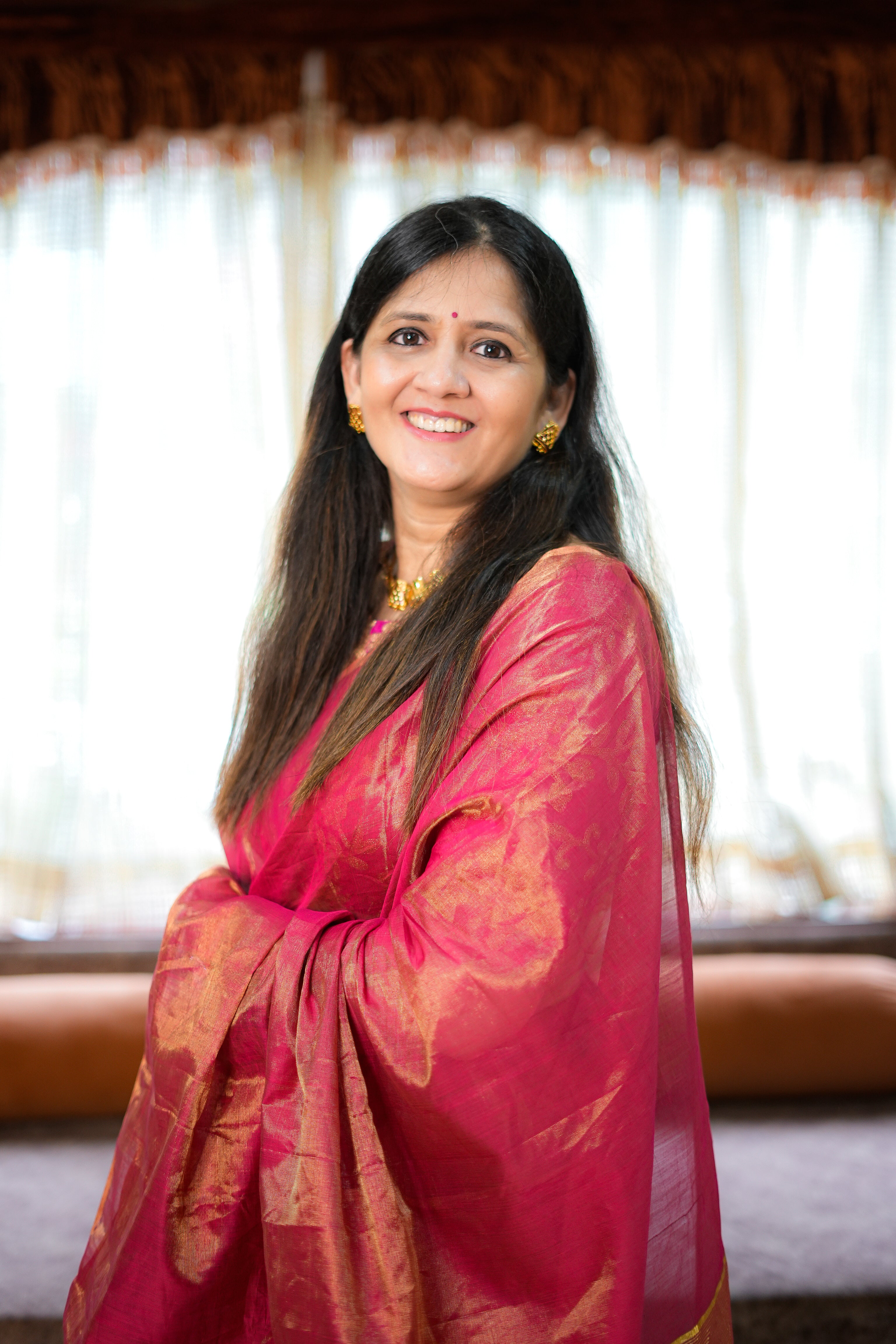 Red Tissue Maheshwari Handloom Saree