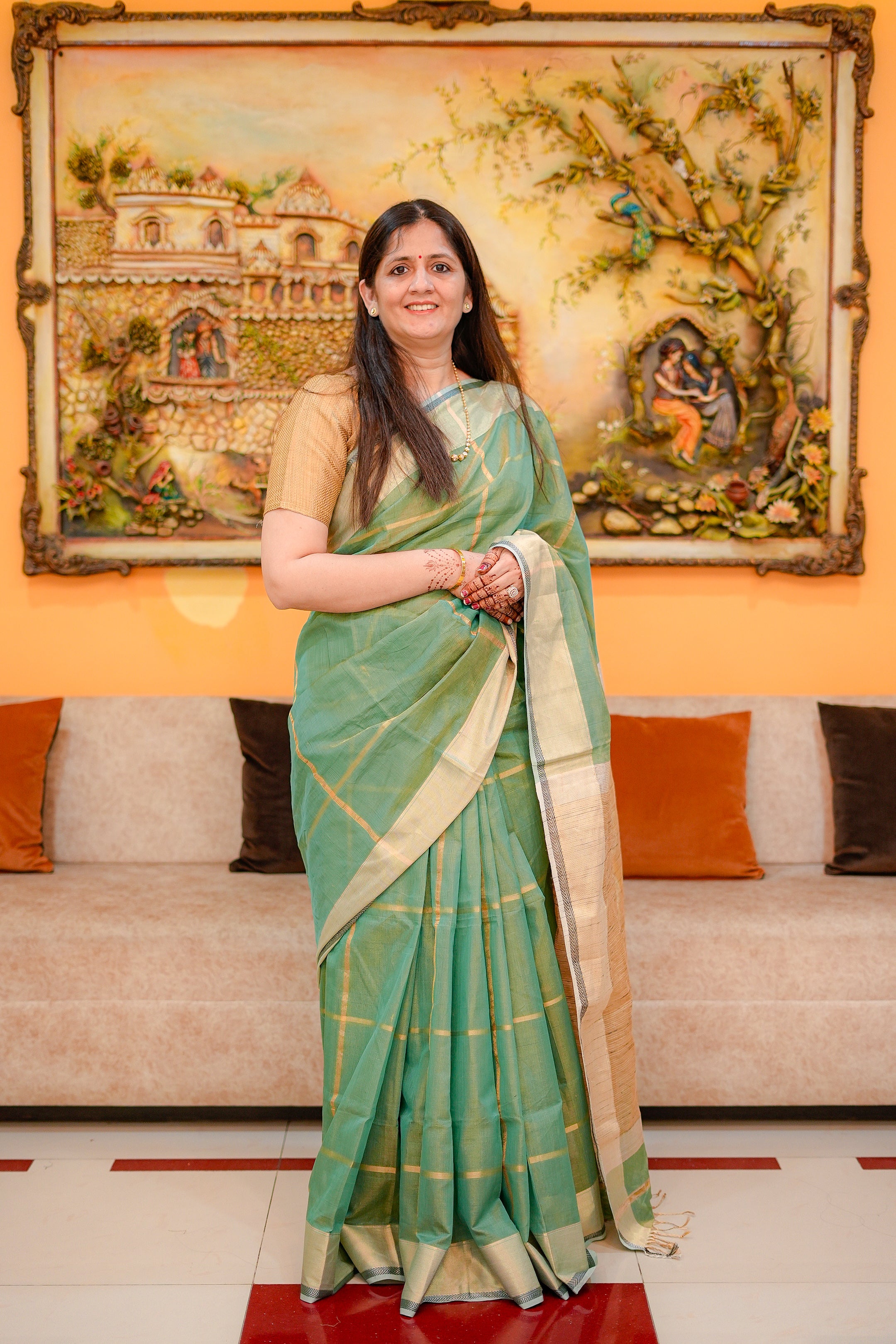 Green Maheshwari Handloom Saree