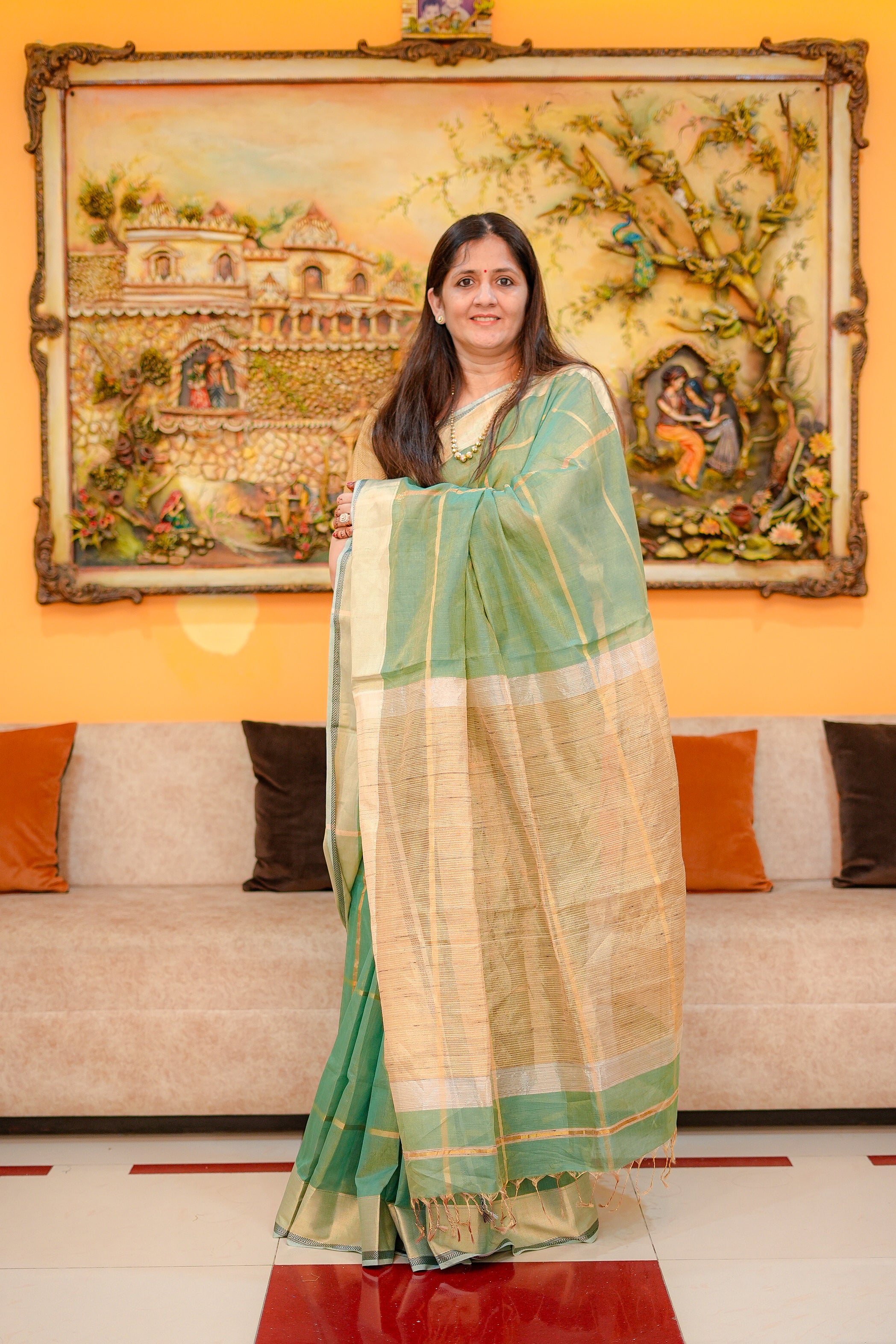 Green Maheshwari Handloom Saree