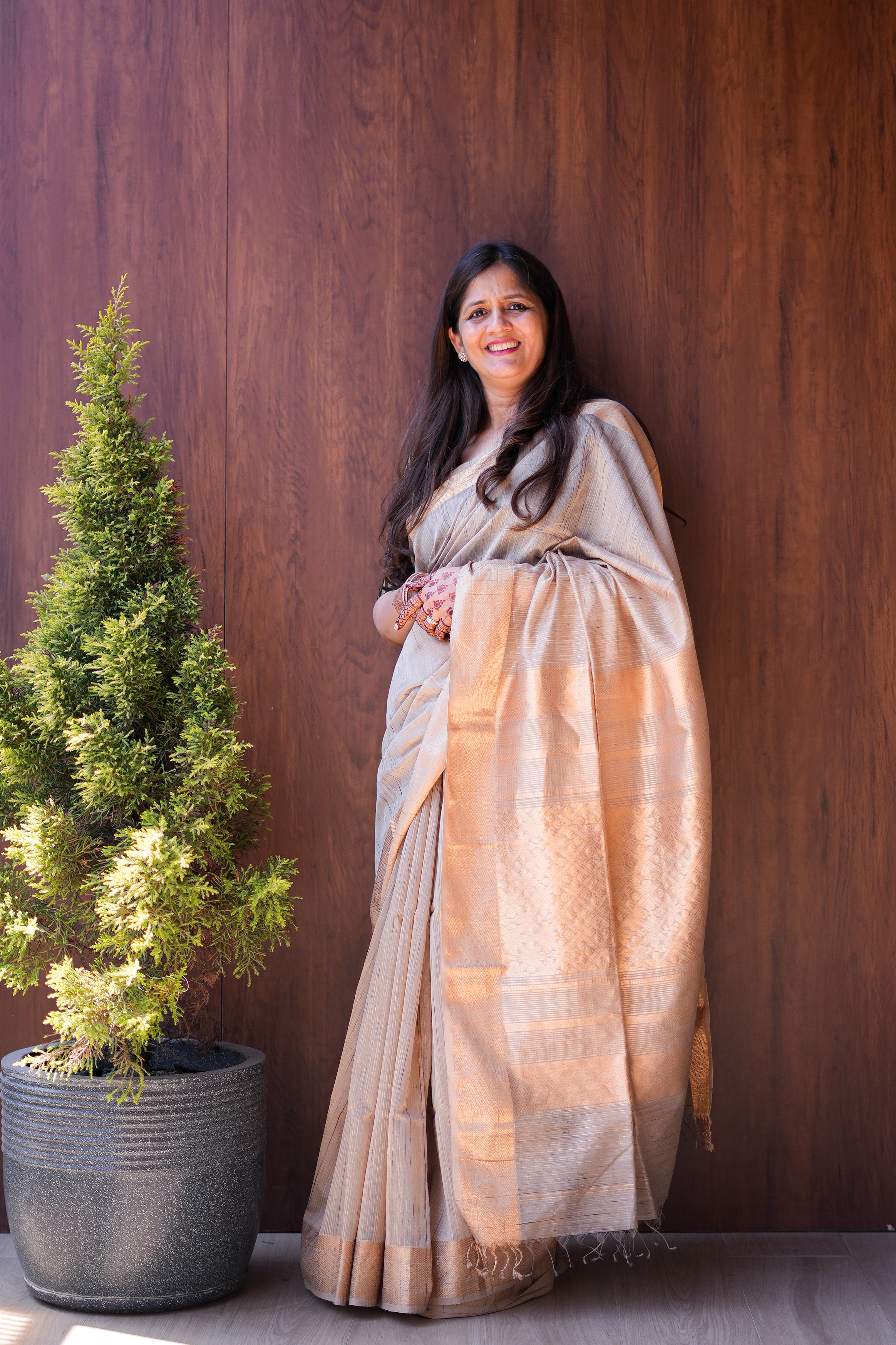 Golden Beige Ghicha Silk Handloom Saree
